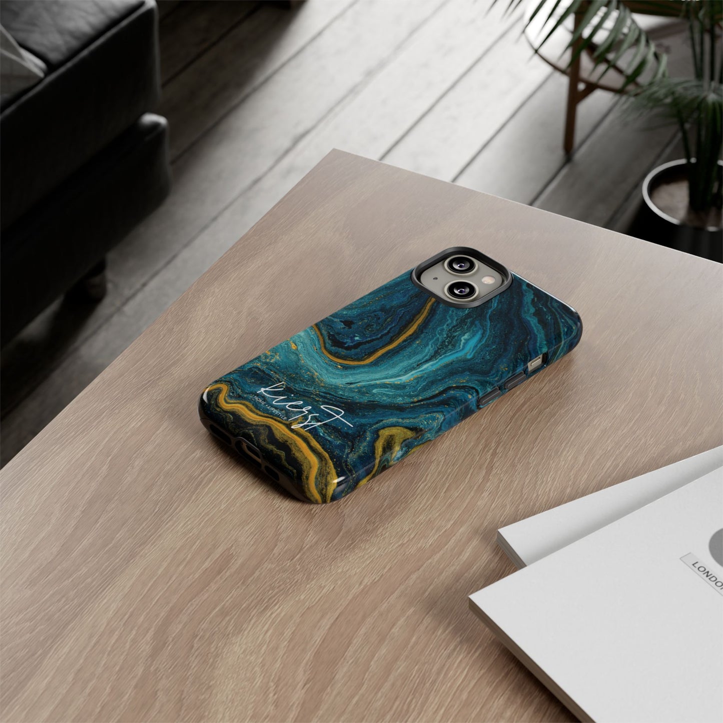 Gold & Teal Marble iPhone Case | Swirled Boldness, Everyday Luxury