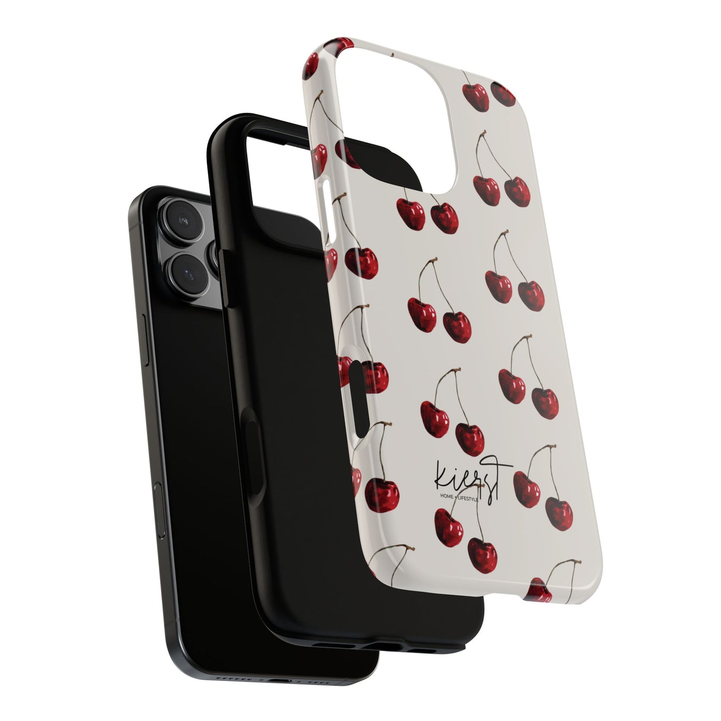 Moody Cherry Stems on White Bone iPhone Case | Timeless Contrast With A Twist of Charm
