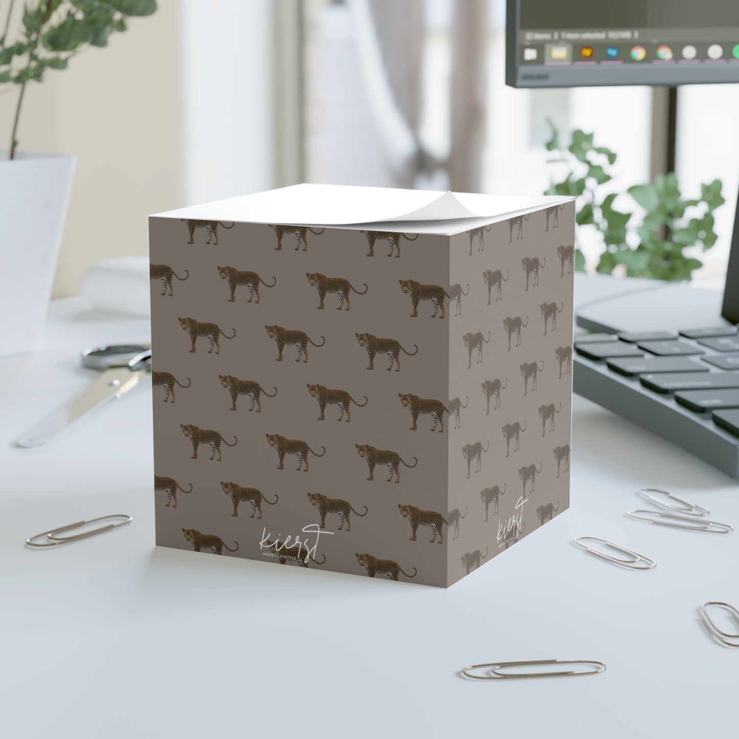 Leopards on Taupe Sticky Note Cube | Subtle Power, Soft Strength
