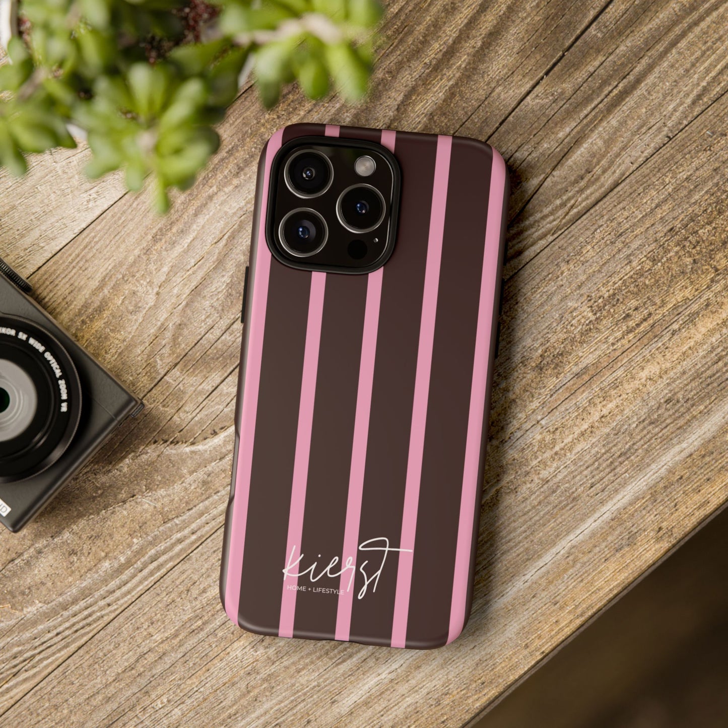 Signature Velvet Noir + Pink Stripes iPhone Case