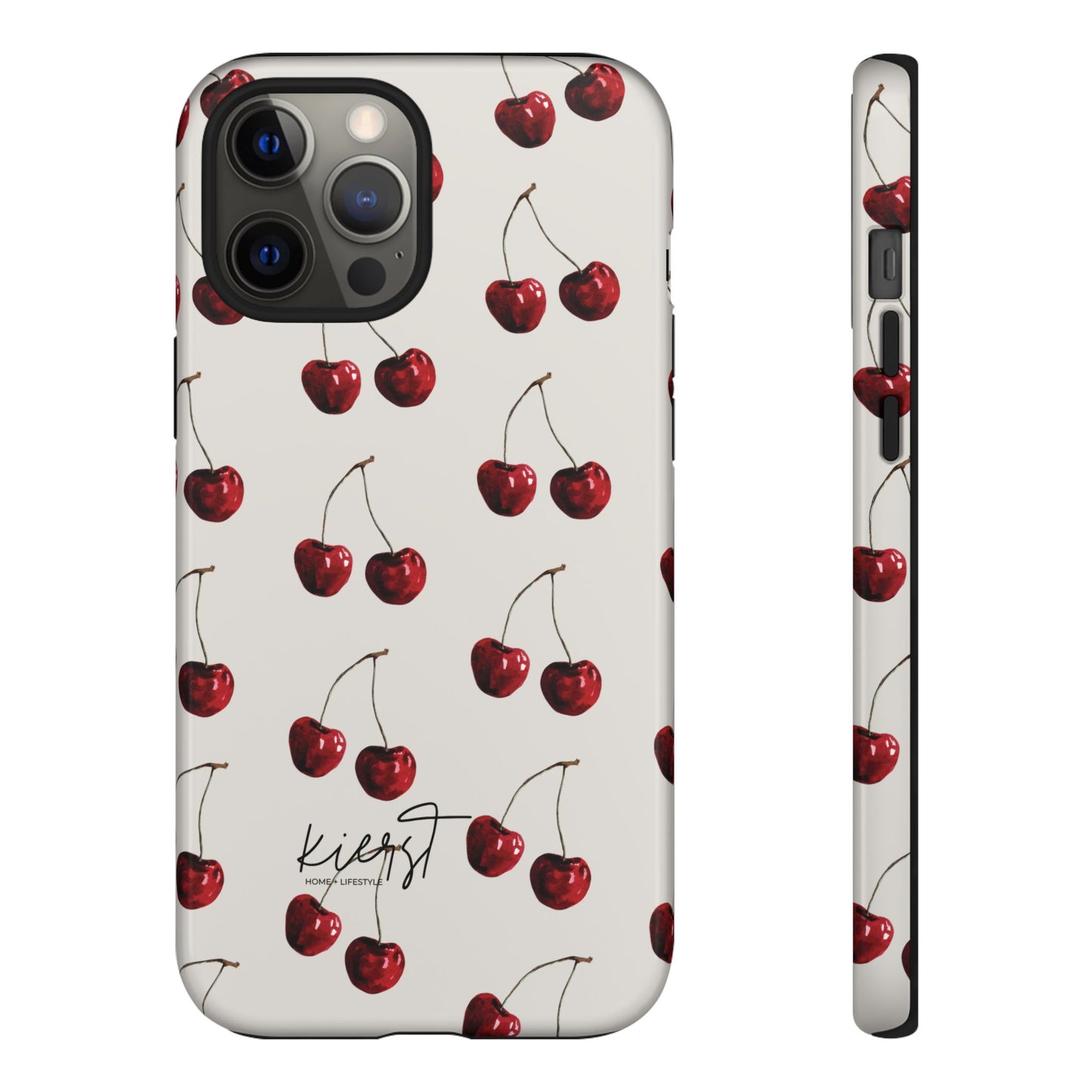 Moody Cherry Stems on White Bone iPhone Case | Timeless Contrast With A Twist of Charm