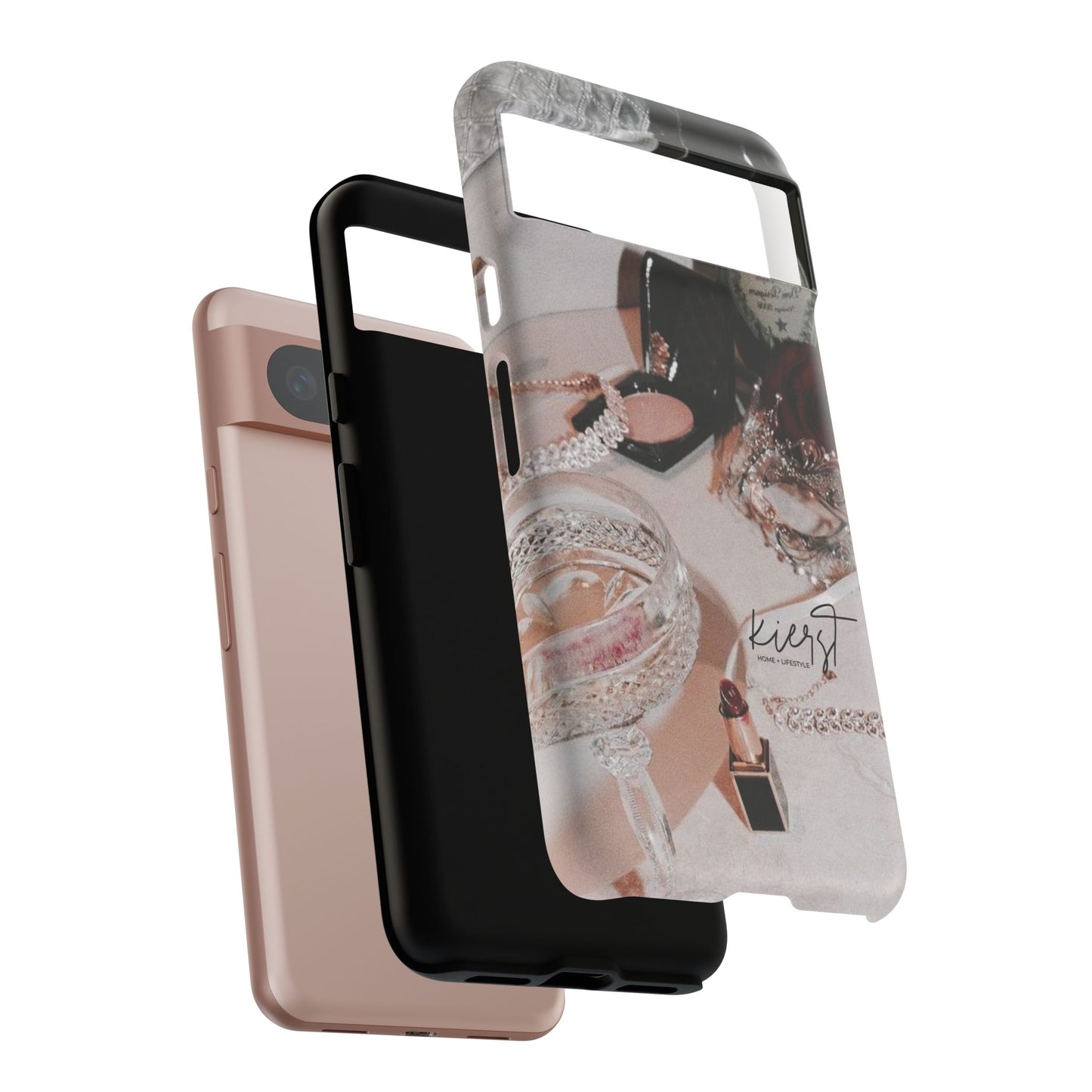 Just A Girl Vintage Style Google Pixel Phone Case | Champagne, Pearls, & A Little Bit of Mischief