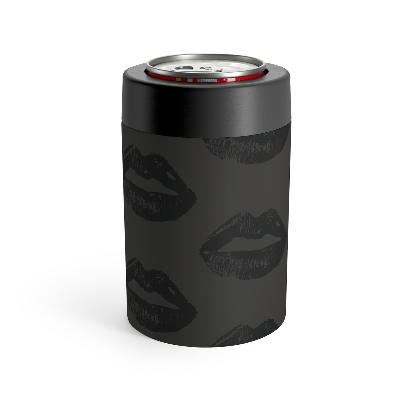 Black Lip Print Can Holder – Charcoal Grey Background