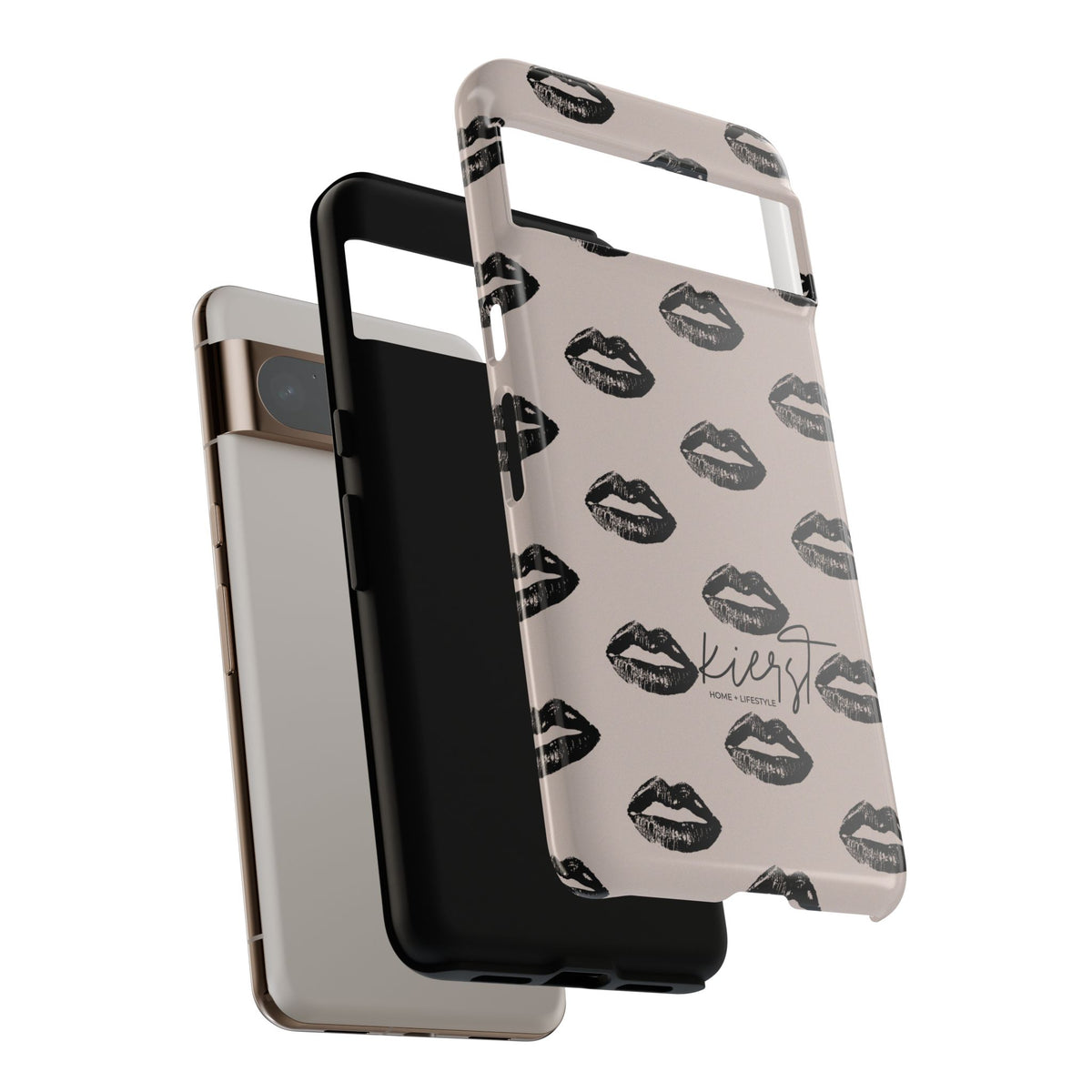 Black Lips on Oat Google Pixel Case | Minimalist Neutrals with a Bold Edge