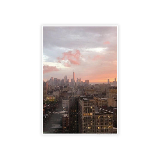 A New York Sunset Glossy Poster | Moody Pink Skyline Over Manhattan