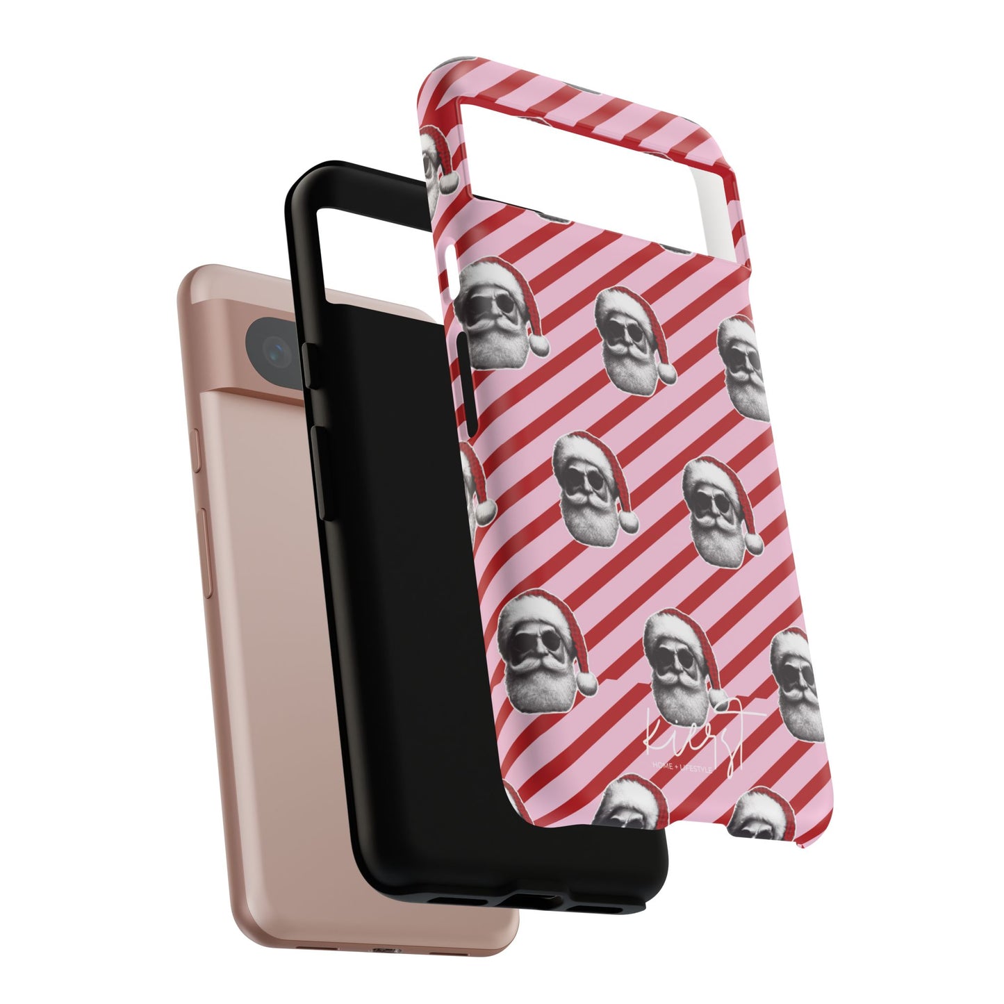 Holiday 25 Cool Santa on Pink and Red Diagonal Striped Google Pixel Phone Case