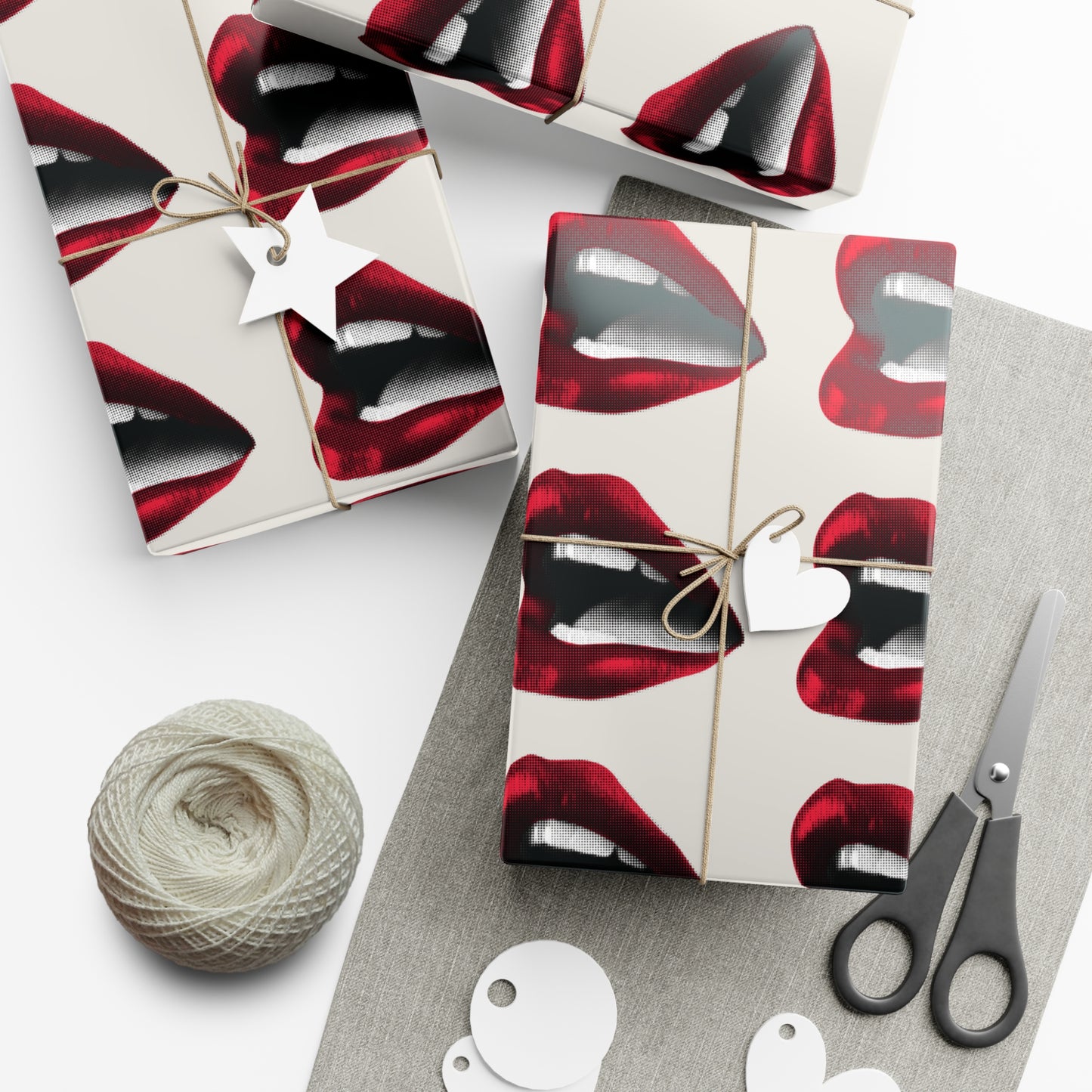 Moody Cherry Stem Gift Wrapping Paper – Glossy Red Fruit on Bone Color