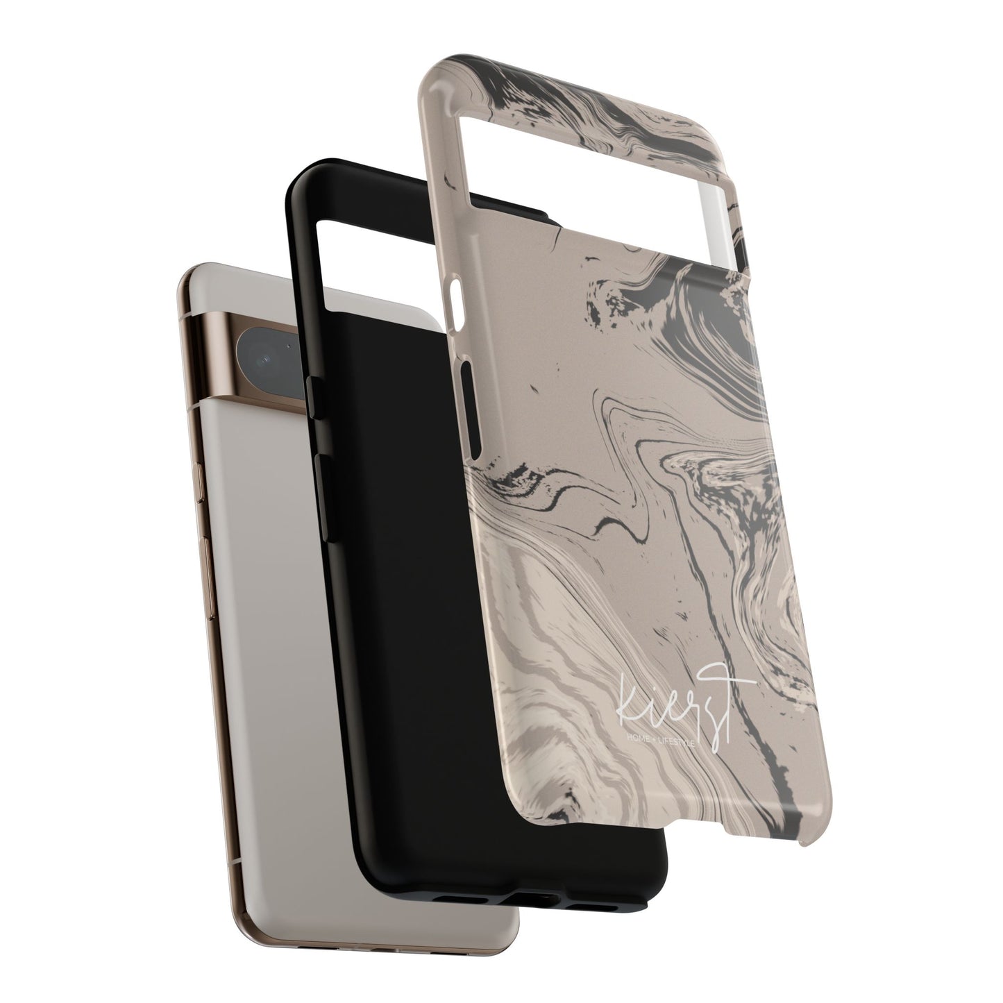Cream, Grey, and Taupe Marble Google Pixel Case | Grounded Neutrals, Expressive Detail