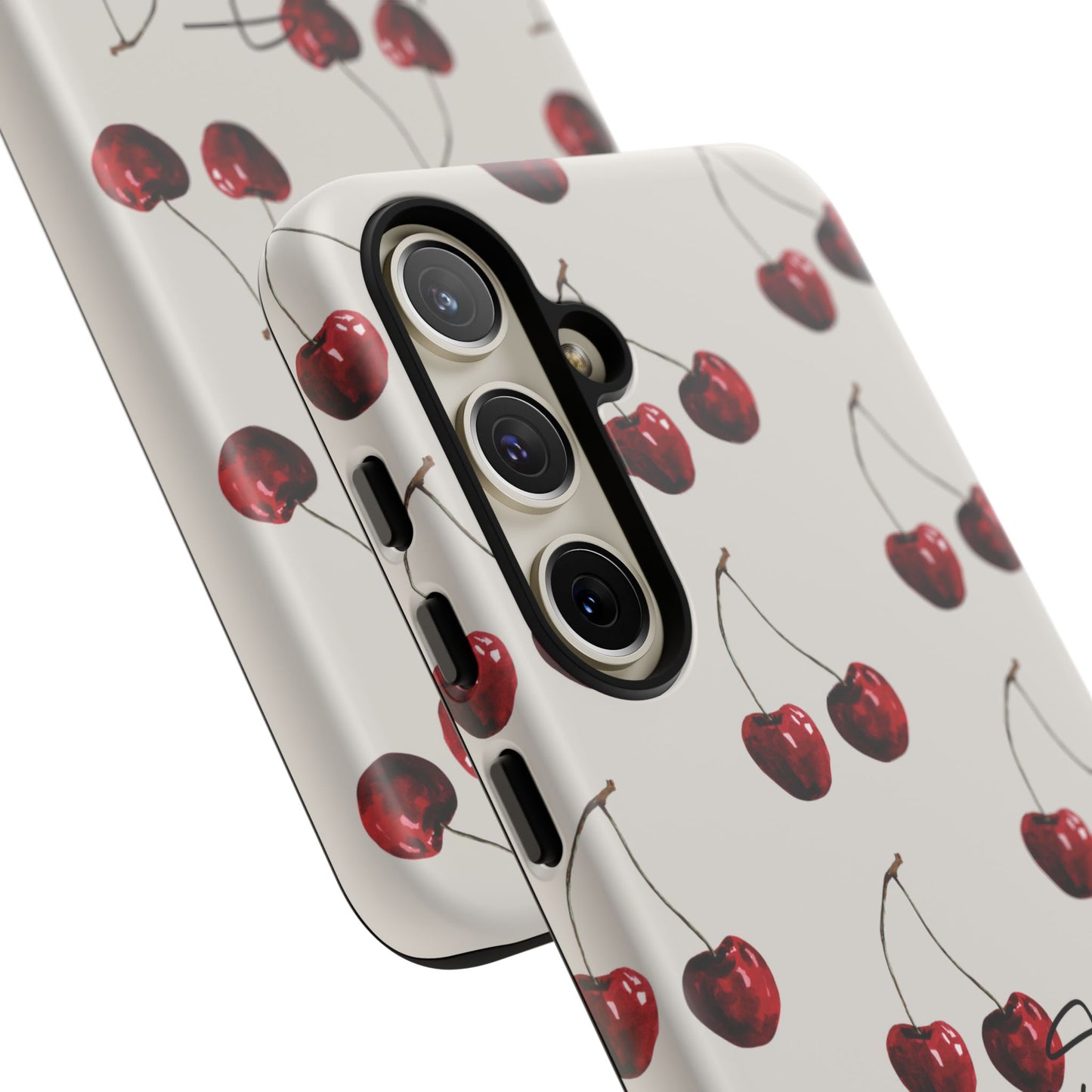 Moody Cherry Stems on White Bone Samsung Galaxy Case | Understated Luxury With A Playful Bite