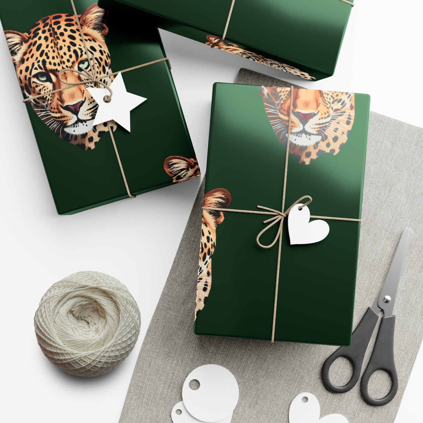 Leopard Head on Signature Midnight Pine Wrapping Paper