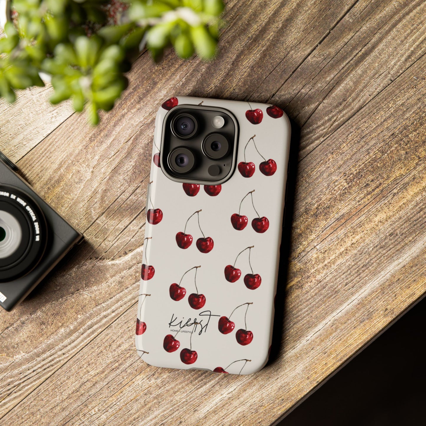 Moody Cherry Stems on White Bone iPhone Case | Timeless Contrast With A Twist of Charm