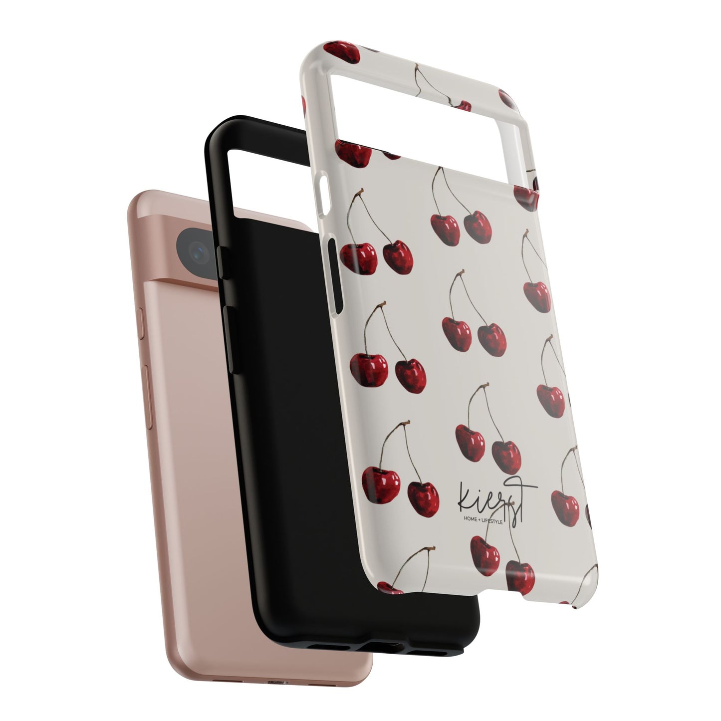 Moody Cherry Stems on White Bone Google Pixel Case | Sultry Minimalism Meets Everyday Utility