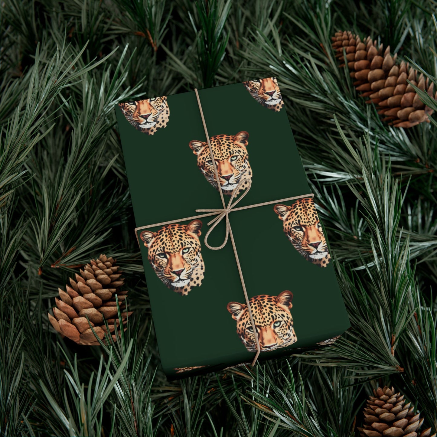 Leopard Head on Signature Midnight Pine Wrapping Paper