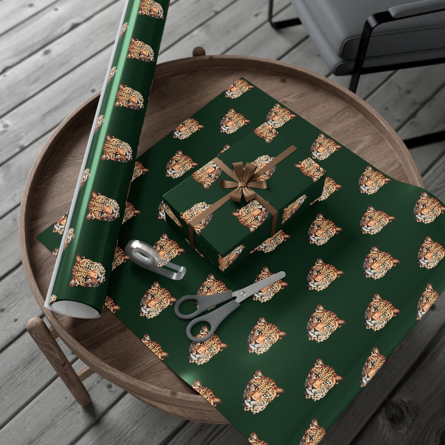 Leopard Head on Signature Midnight Pine Wrapping Paper