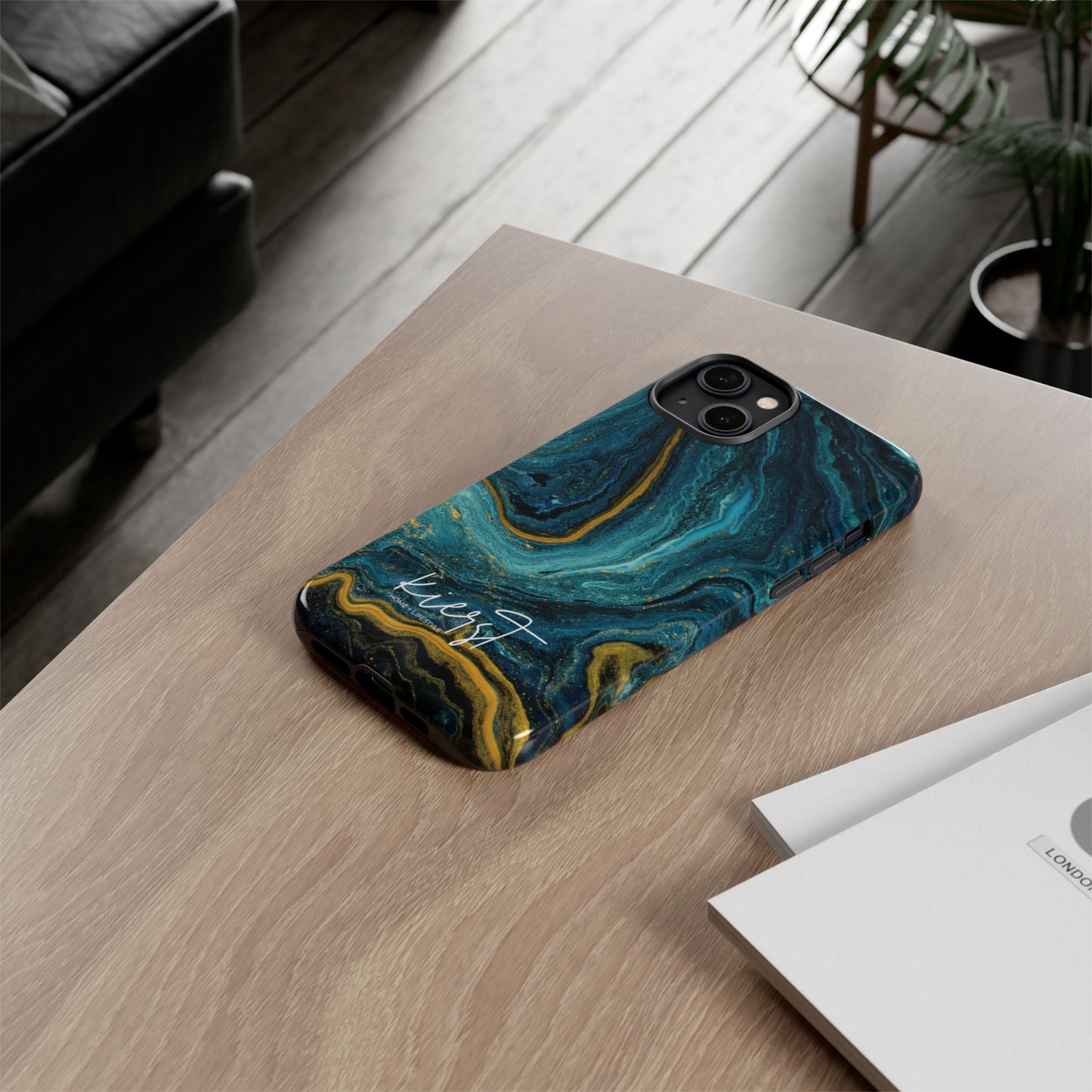 Gold & Teal Marble iPhone Case | Swirled Boldness, Everyday Luxury