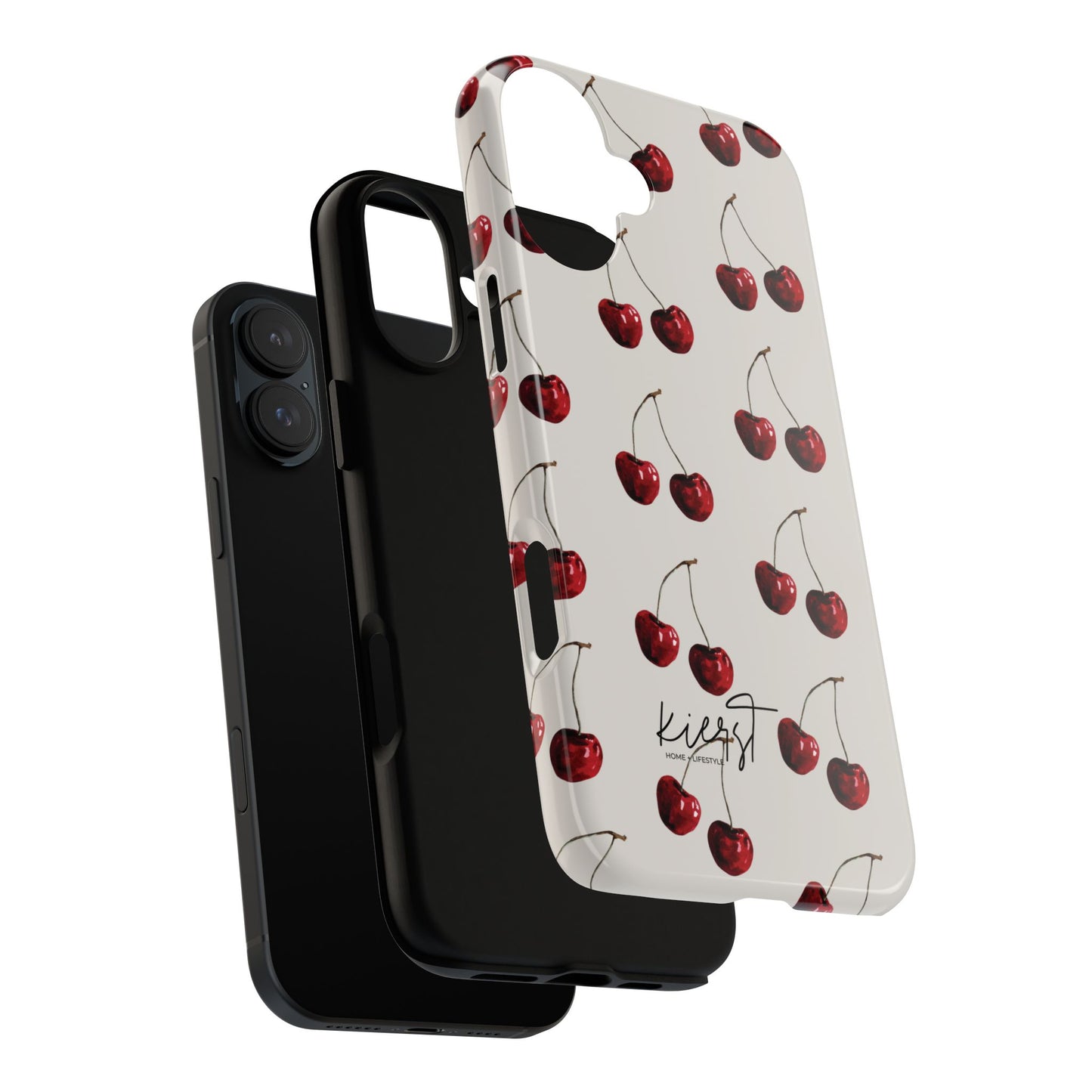 Moody Cherry Stems on White Bone iPhone Case | Timeless Contrast With A Twist of Charm
