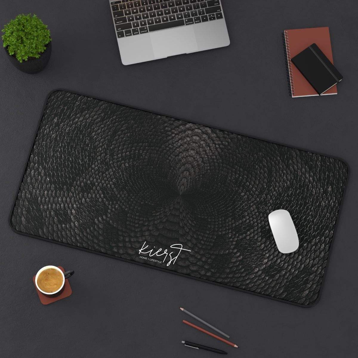 Black + Grey Snake Print Desk Mat