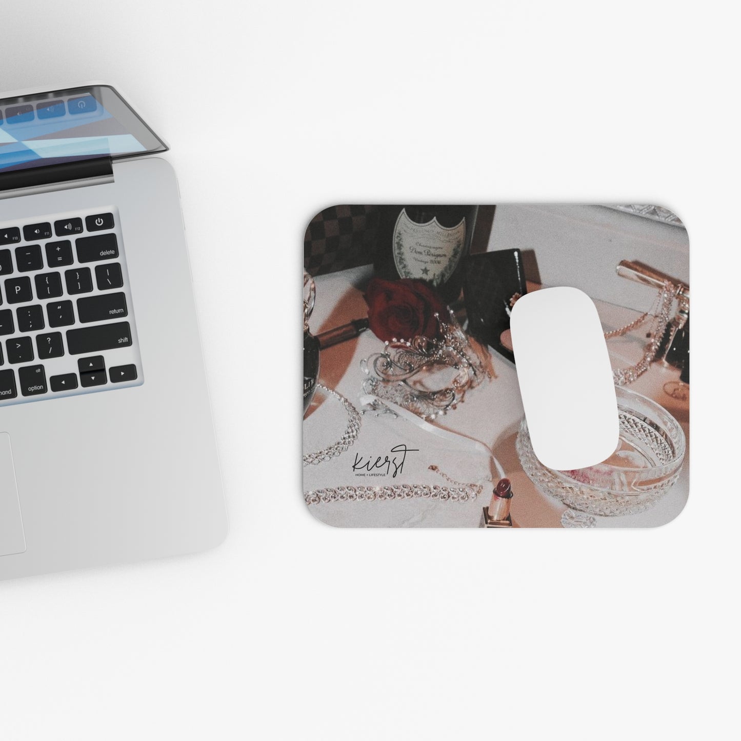 Just A Girl Mouse Pad – Vintage Vanity Flatlay Aesthetic