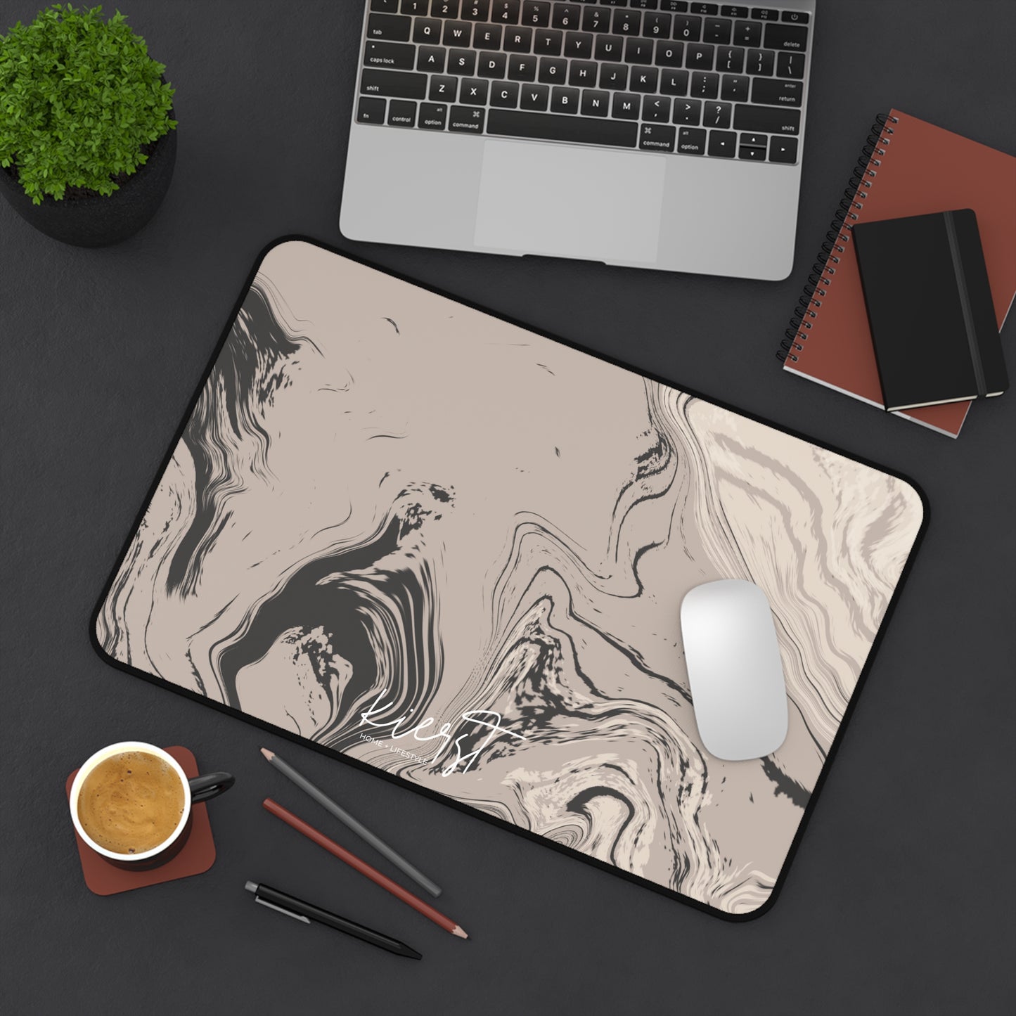 Cream, Grey, and Taupe Marble Desk Mat | Earthy Elegance for the Everyday