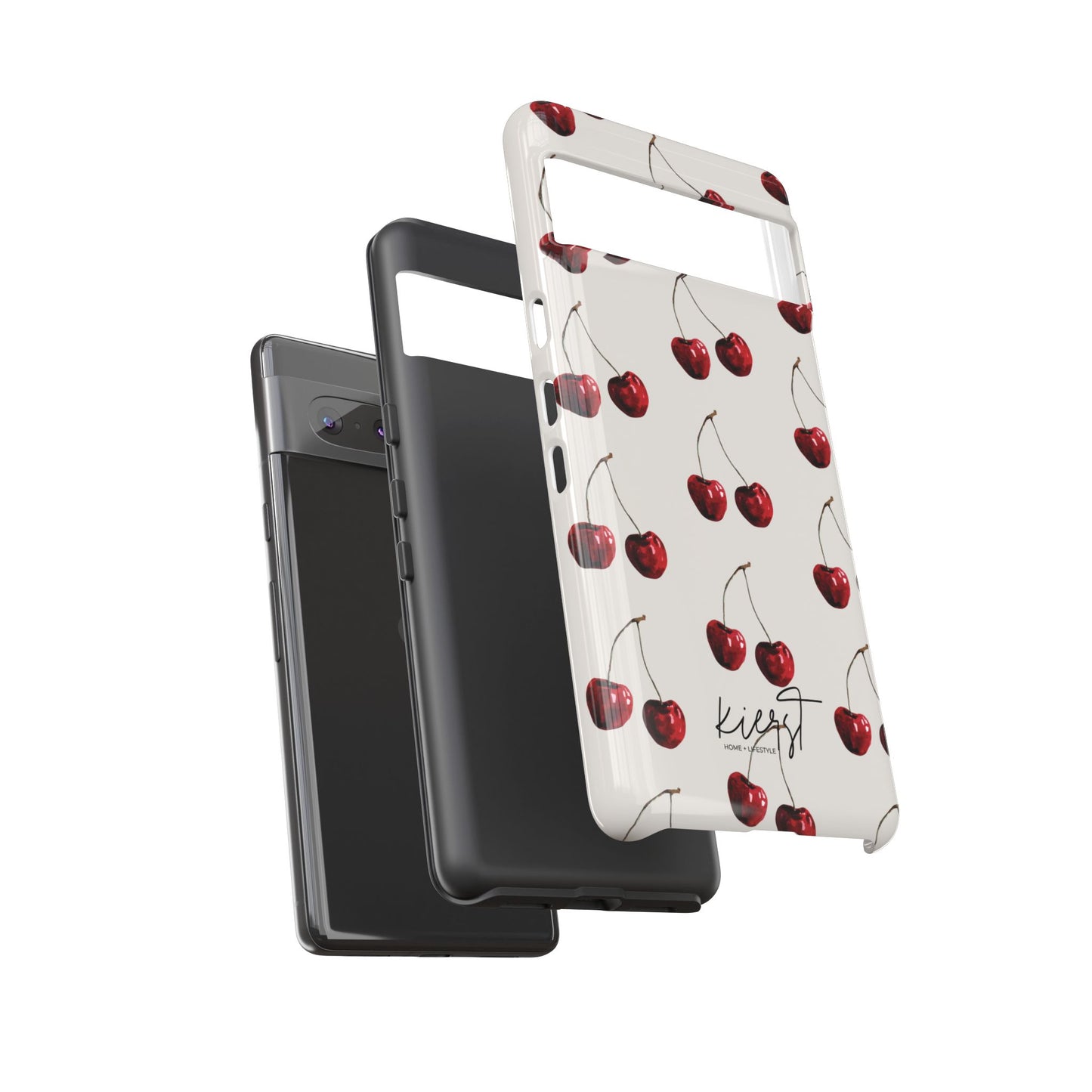 Moody Cherry Stems on White Bone Google Pixel Case | Sultry Minimalism Meets Everyday Utility