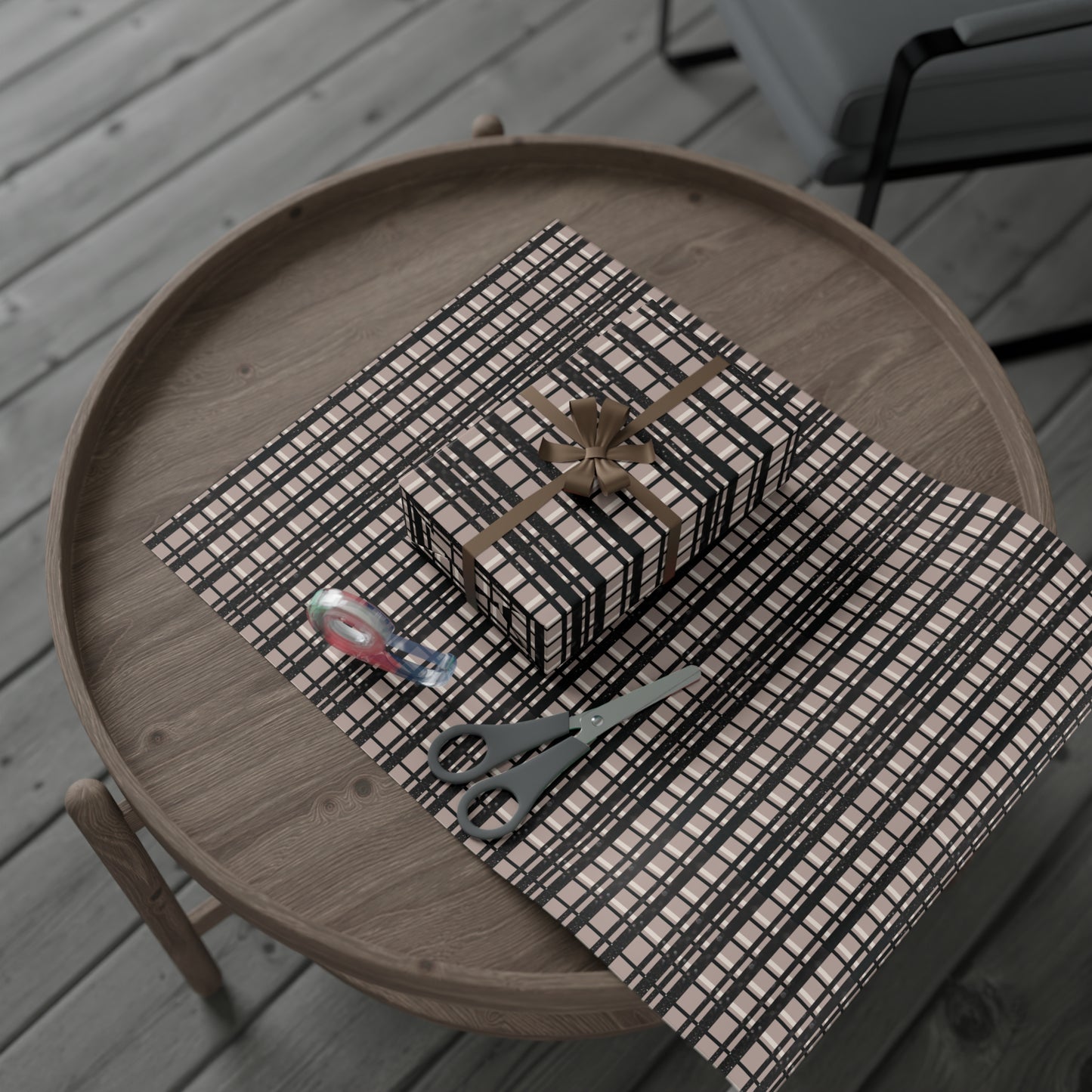 Modern Plaid Gift Wrapping Paper – Taupe, Black & Subtle Glitter Print