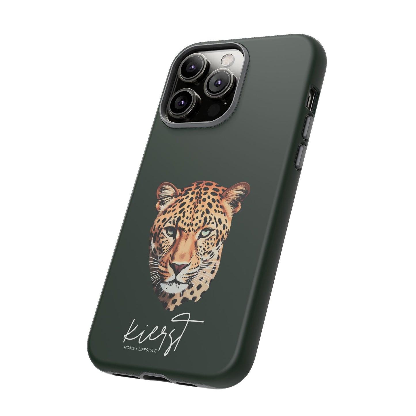 Leopard Head on Signature Midnight Pine iPhone Case | Designed to Stand Out