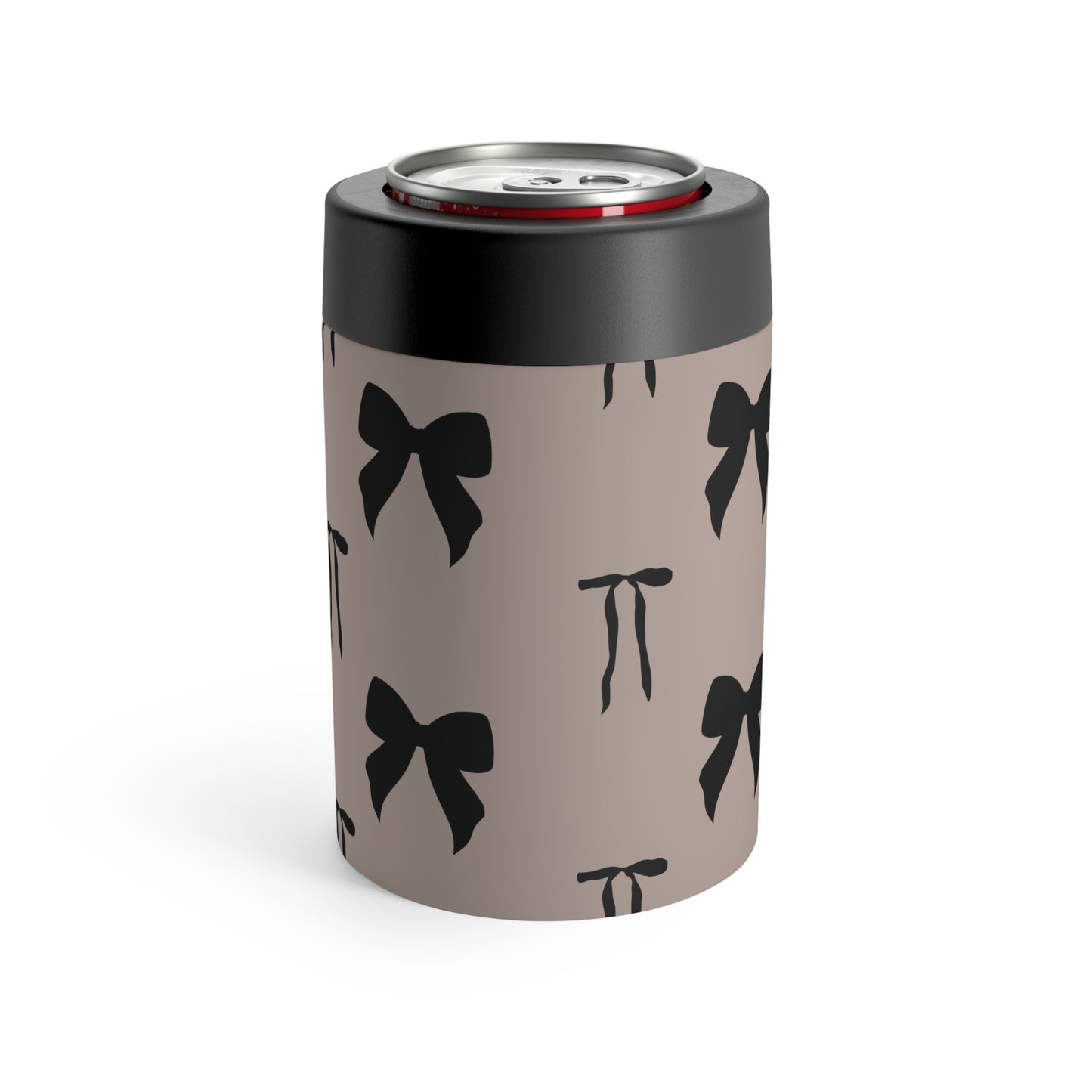 Black Bows on Taupe Can Holder – Understated Elegance, Everyday Function
