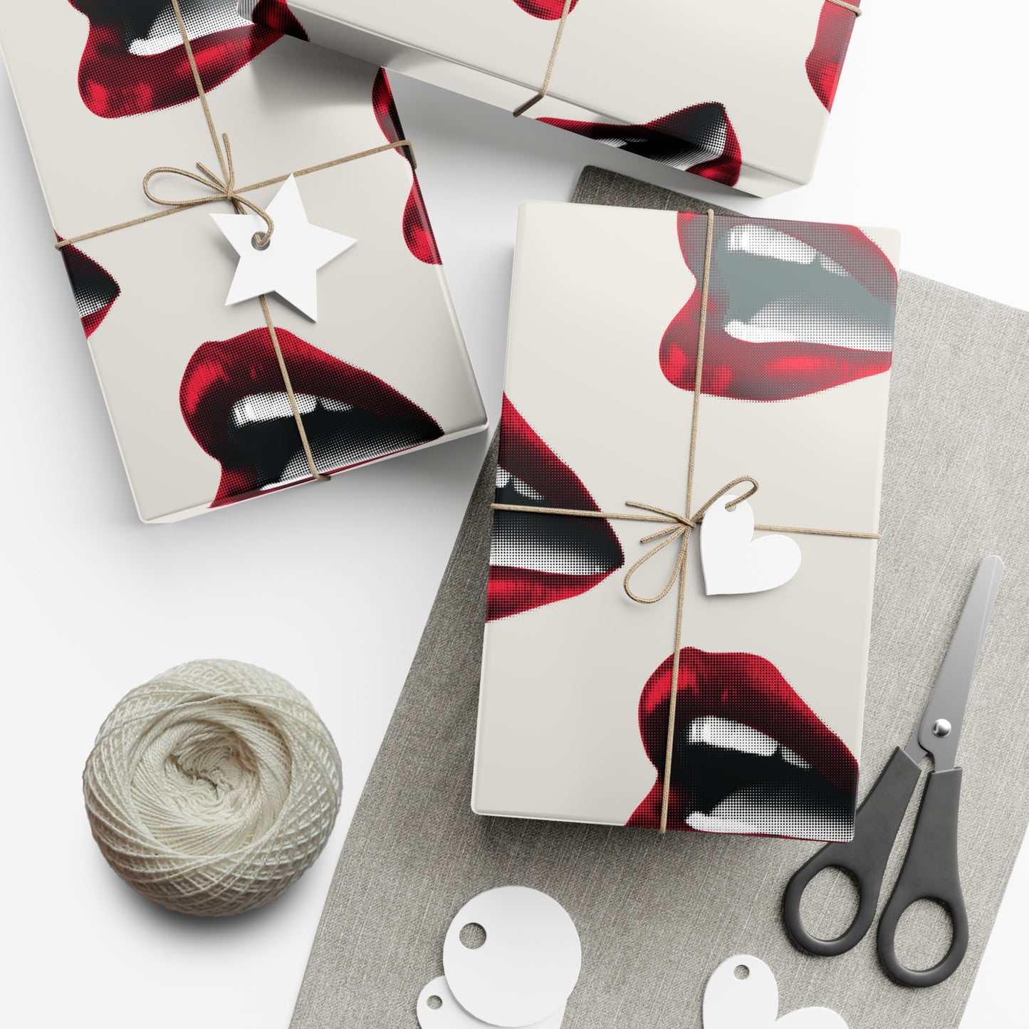 Vintage Red Lips Gift Wrapping Paper ā Glossy Pop Art Mouths on Bone Color