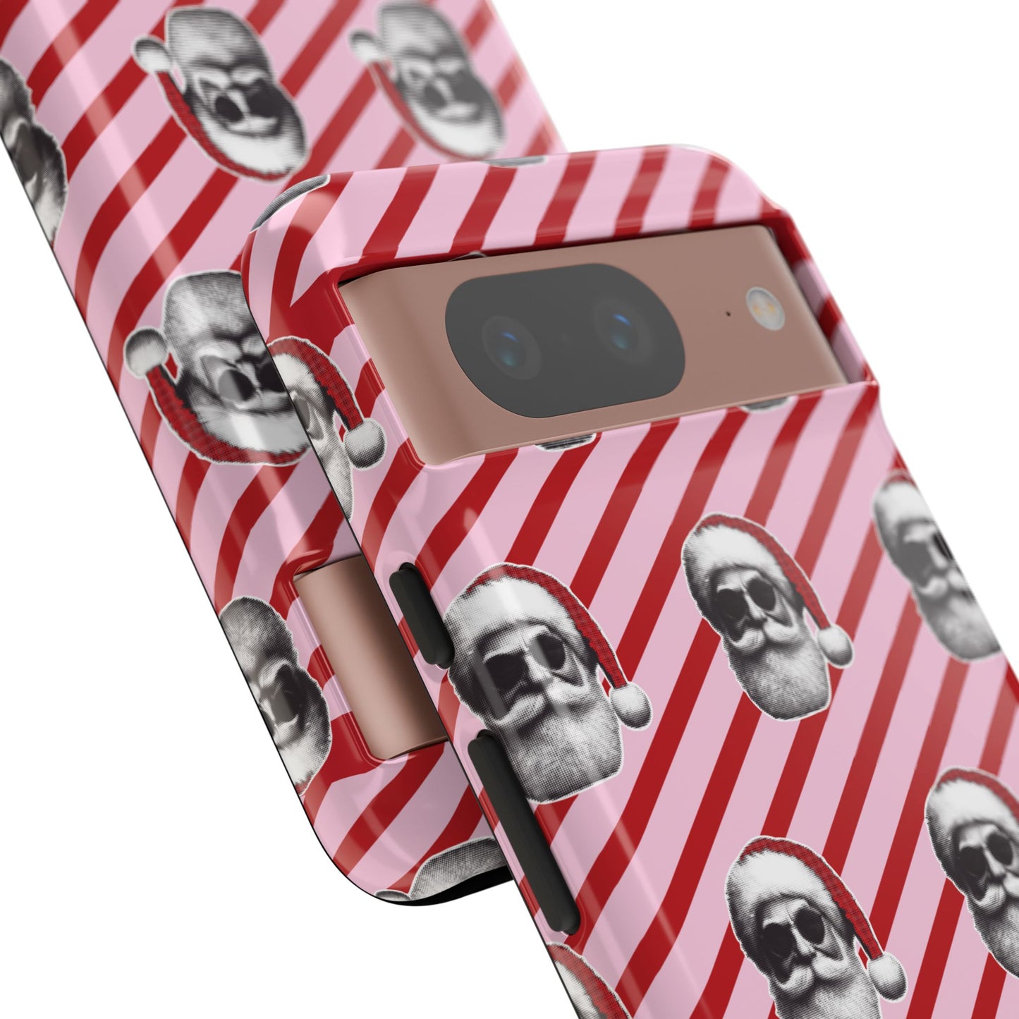 Holiday 25 Cool Santa on Pink and Red Diagonal Striped Google Pixel Phone Case