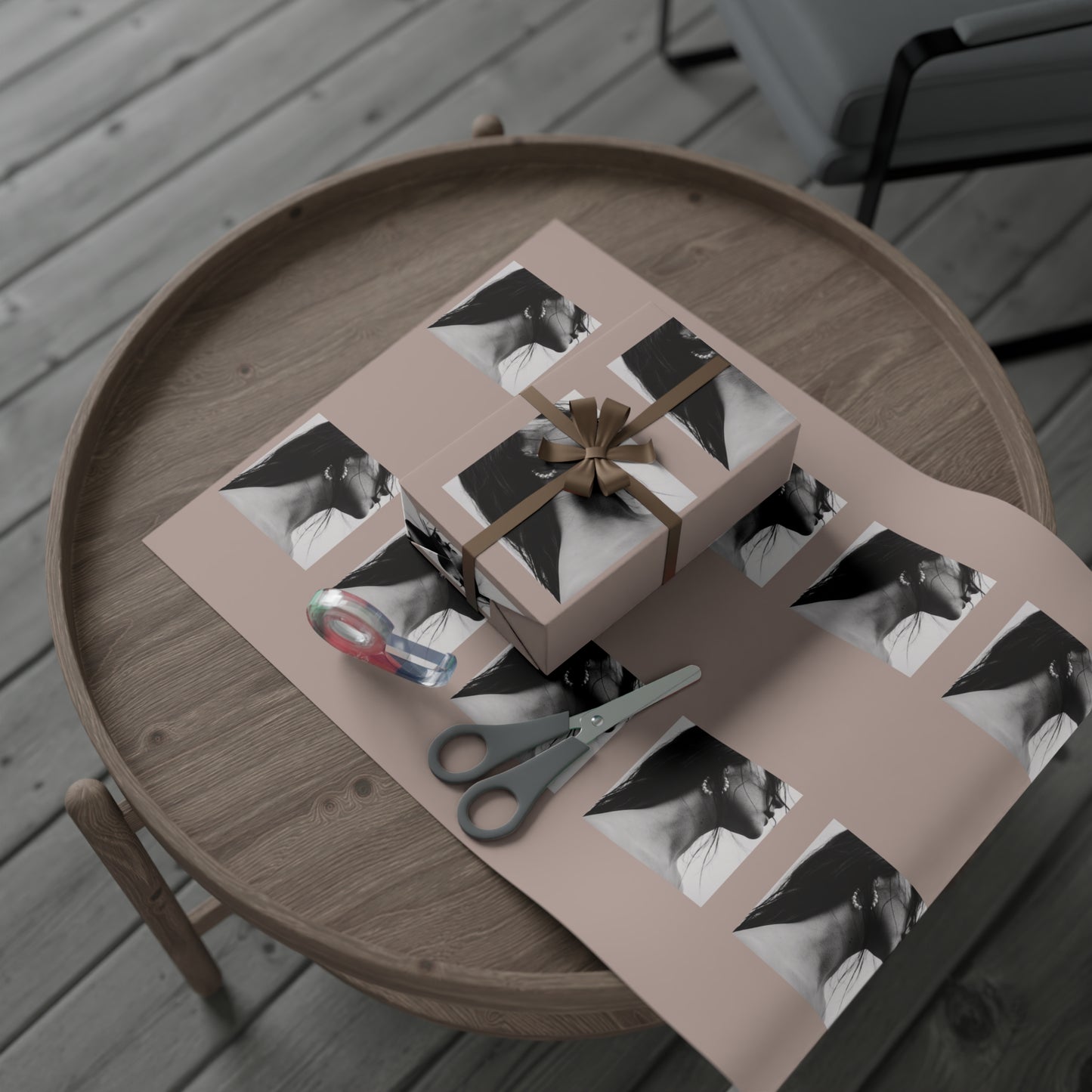 Black + White Fashion Portrait Wrapping Paper