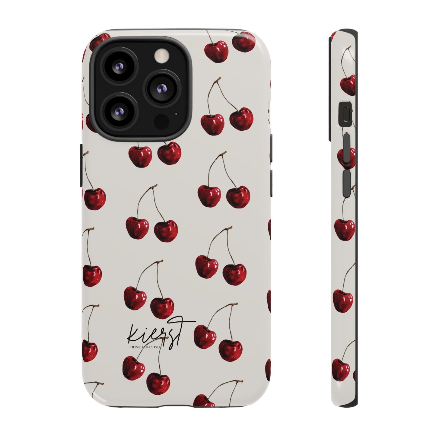 Moody Cherry Stems on White Bone iPhone Case | Timeless Contrast With A Twist of Charm