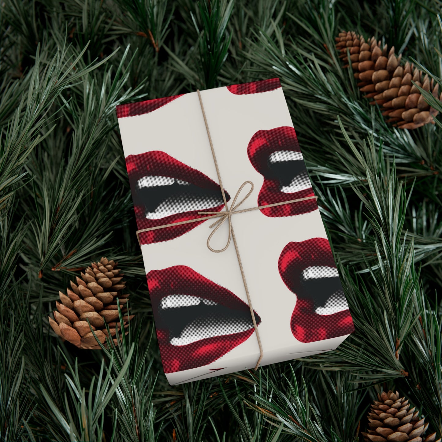 Vintage Red Lips Gift Wrapping Paper ā Glossy Pop Art Mouths on Bone Color