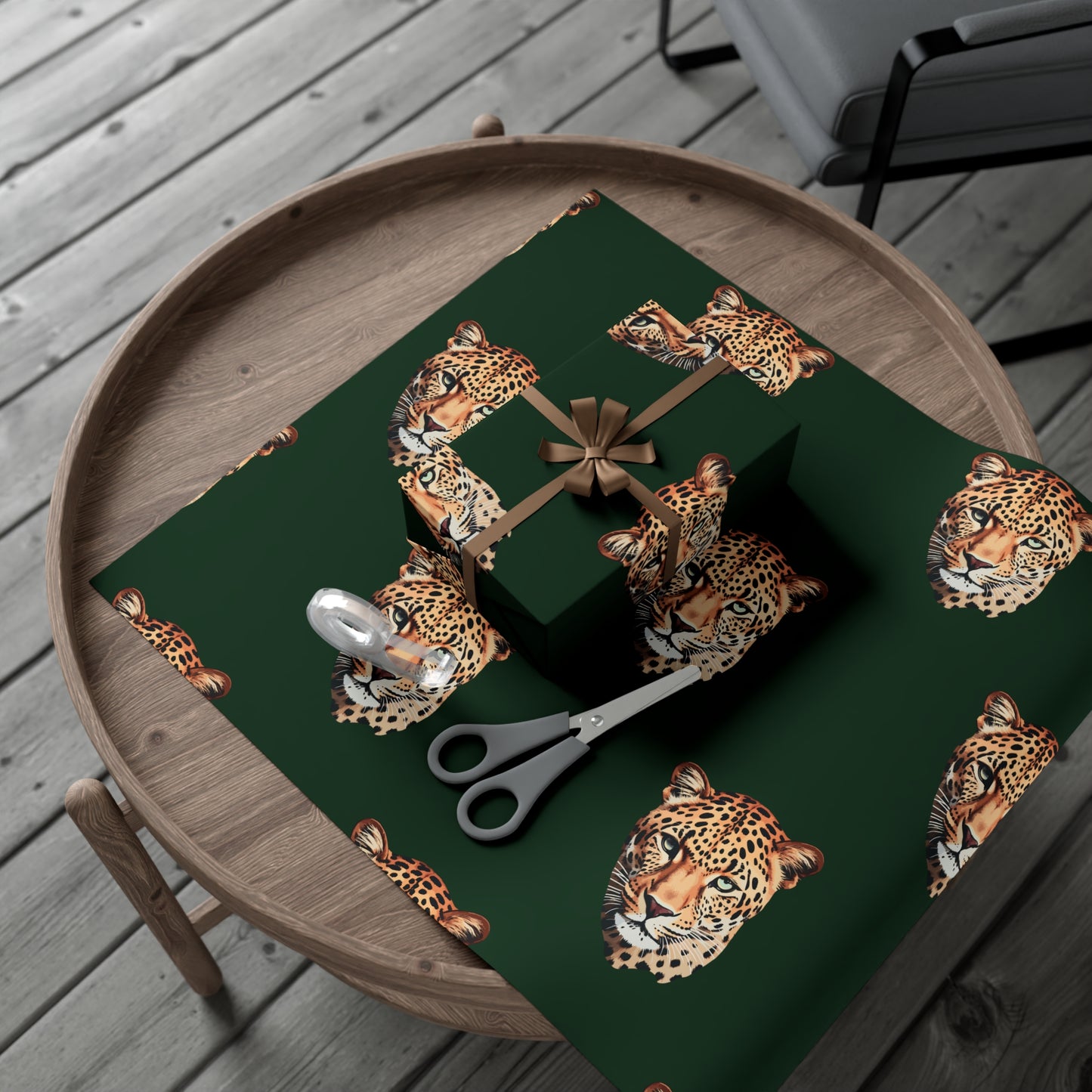 Leopard Head on Signature Midnight Pine Wrapping Paper