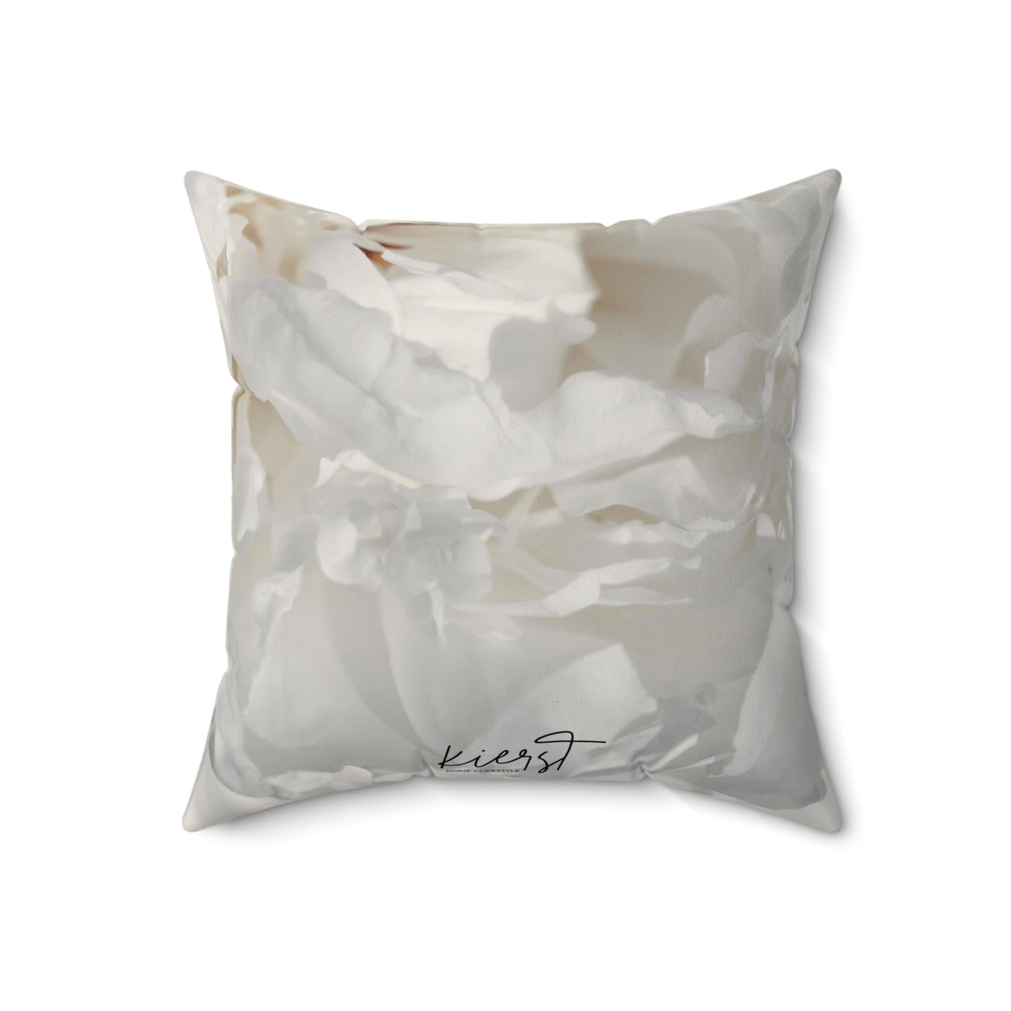 White Peony Printed Square Pillow – Soft Neutrals, Seamless Style