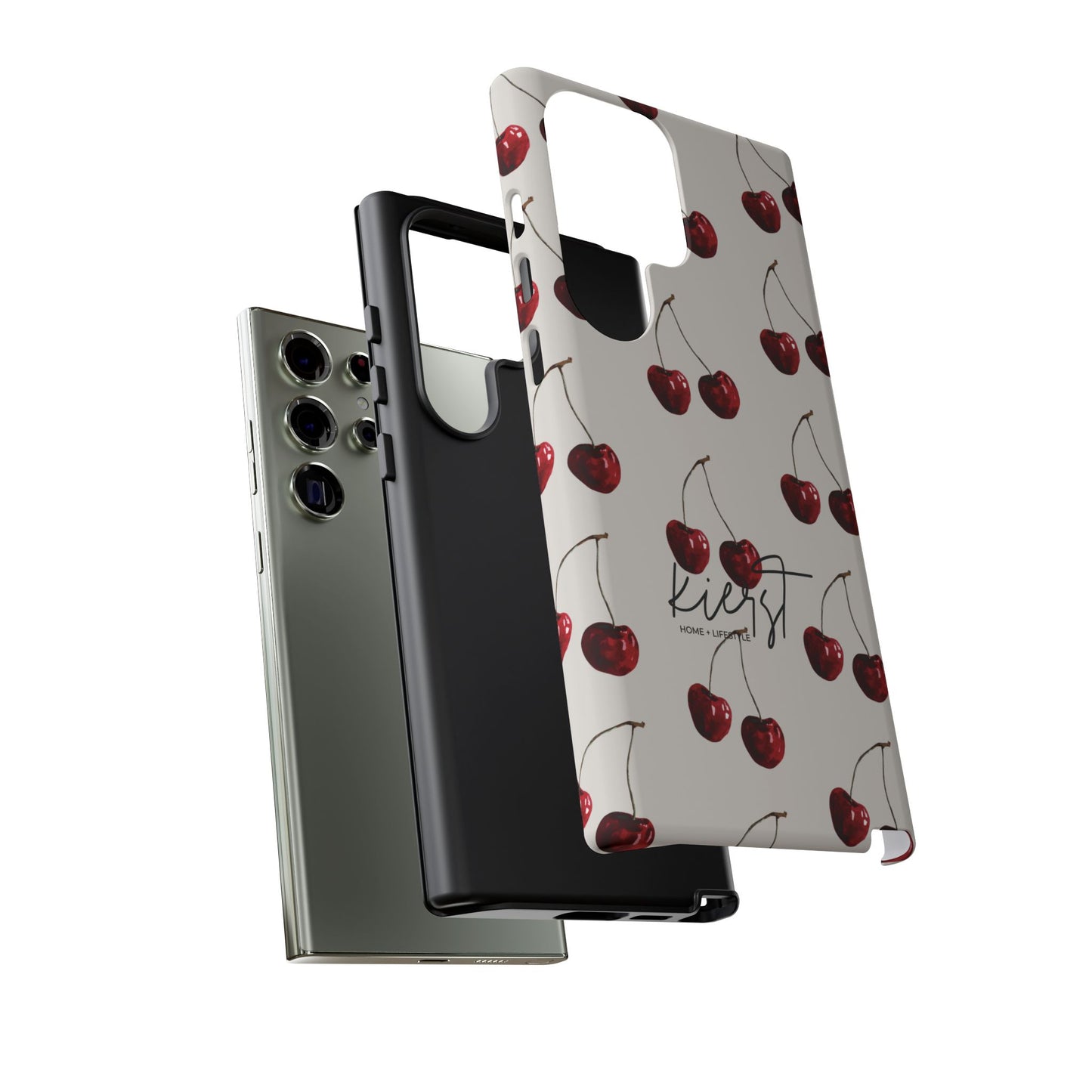 Moody Cherry Stems on White Bone Samsung Galaxy Case | Understated Luxury With A Playful Bite
