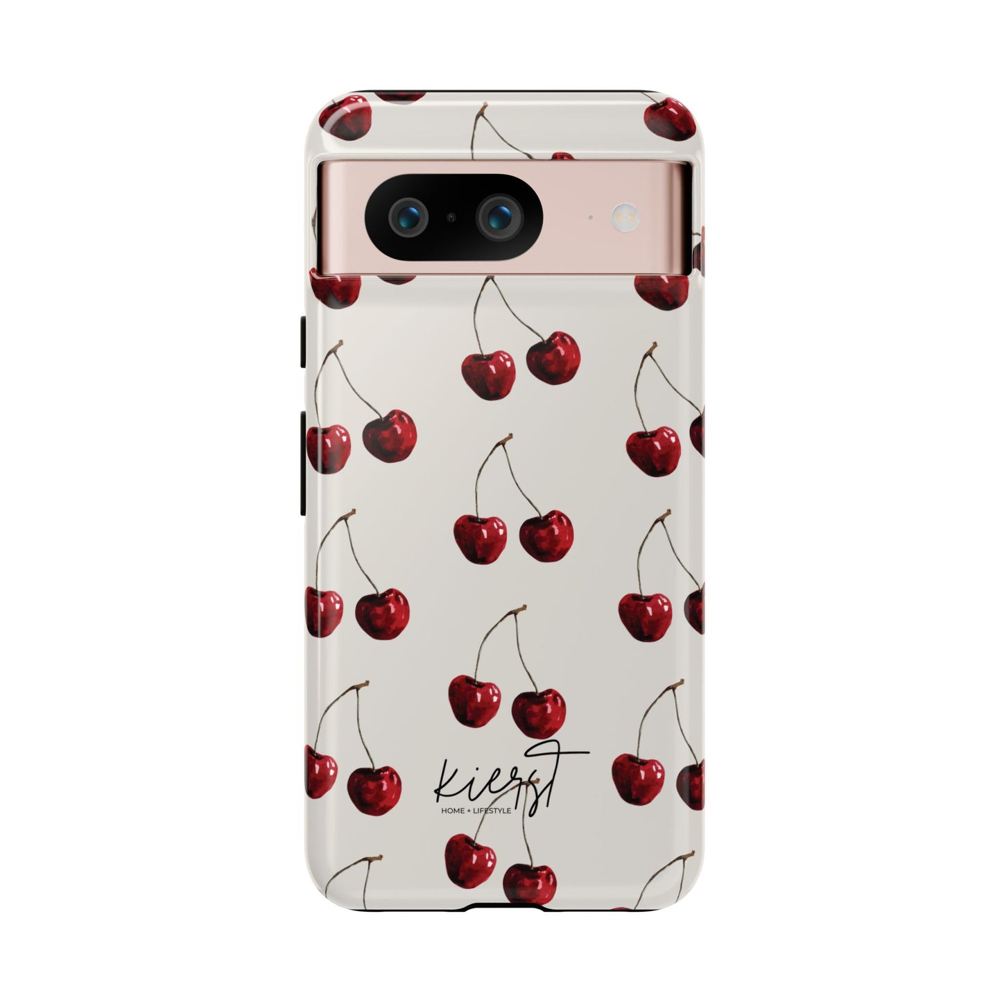 Moody Cherry Stems on White Bone Google Pixel Case | Sultry Minimalism Meets Everyday Utility