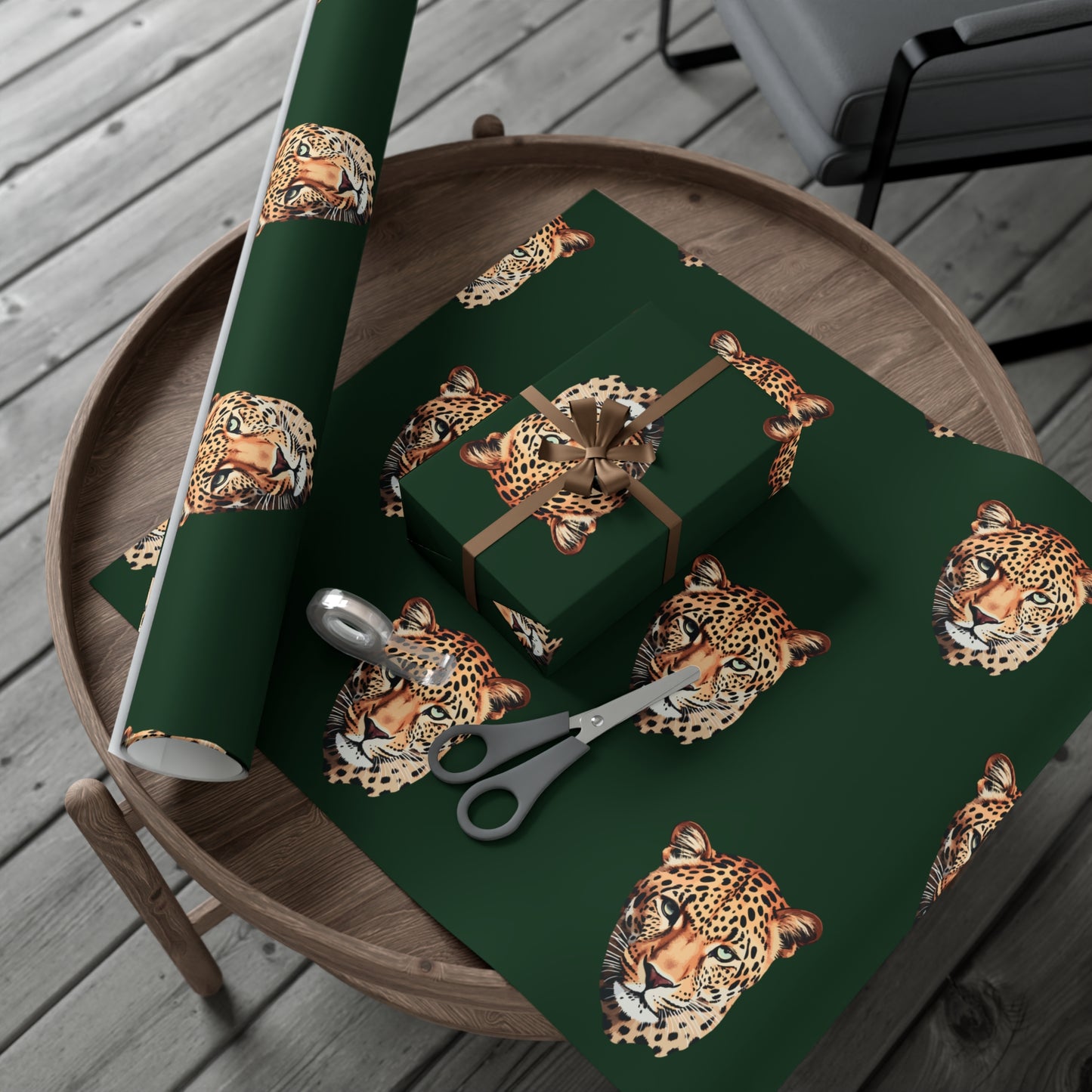 Leopard Head on Signature Midnight Pine Wrapping Paper