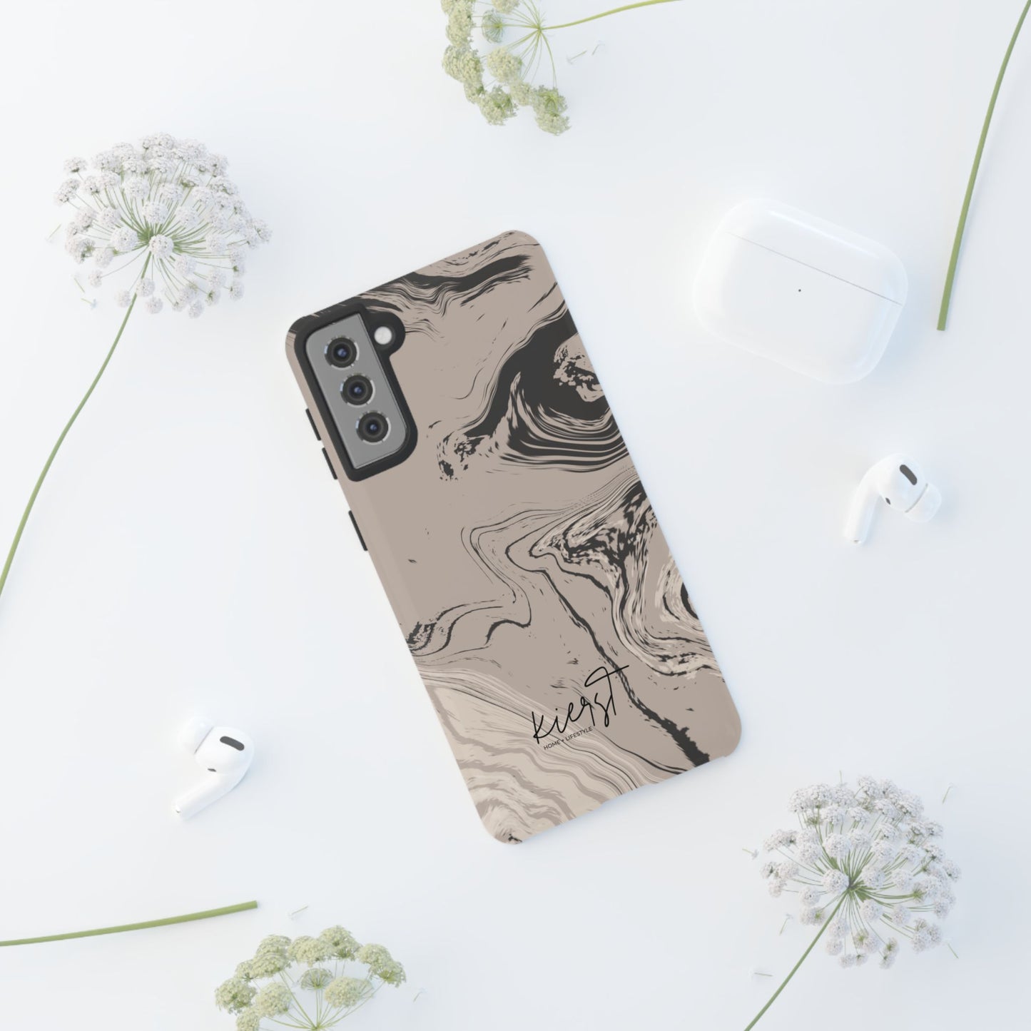 Cream, Grey, and Taupe Marble Samsung Galaxy Phone Case | Rich Swirls, Neutral Motion