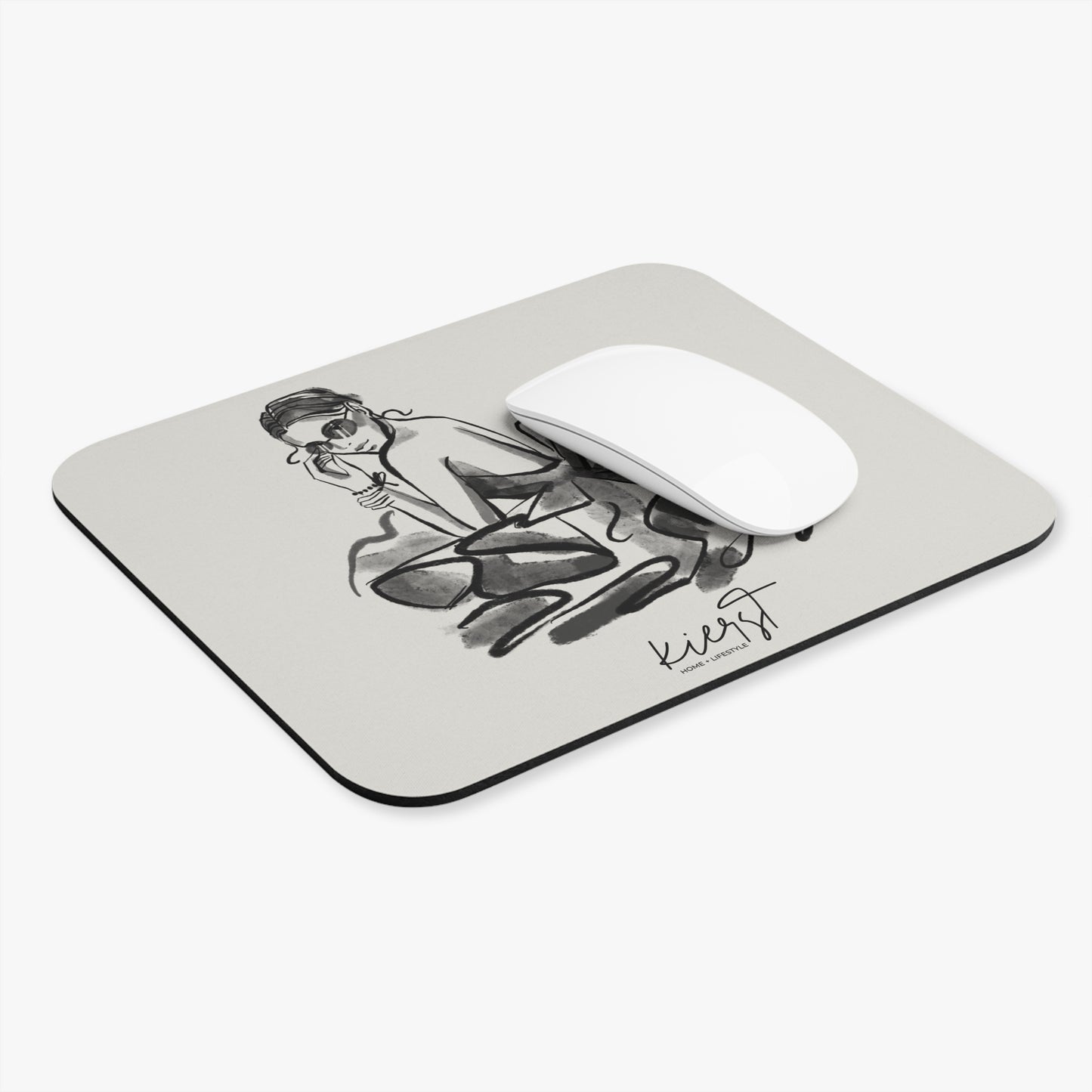 Sketch of Woman in Tulle Dress Mouse Pad ā Black and White Fashion Illustration