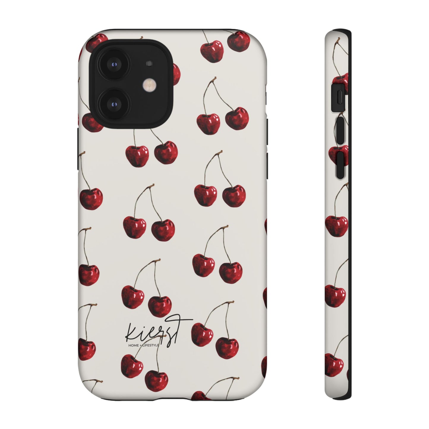 Moody Cherry Stems on White Bone iPhone Case | Timeless Contrast With A Twist of Charm