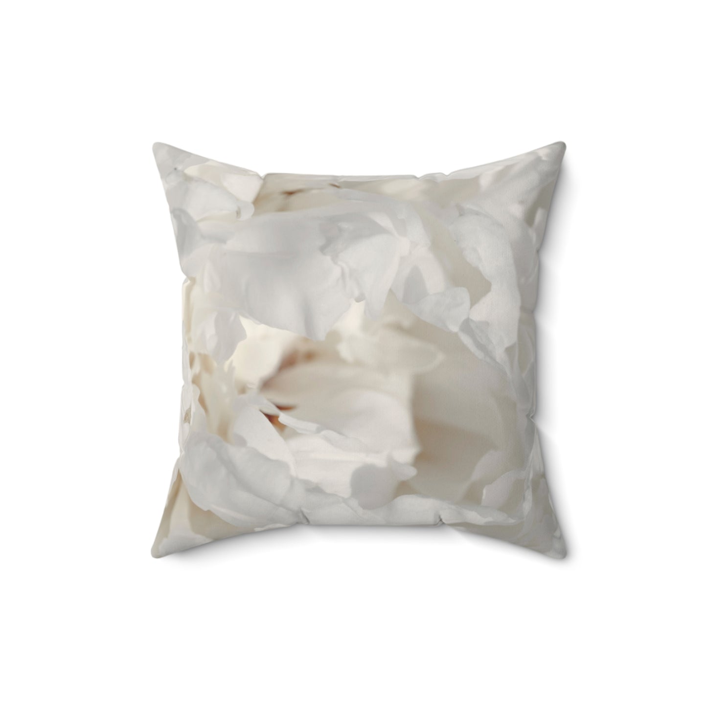 White Peony Printed Square Pillow – Soft Neutrals, Seamless Style
