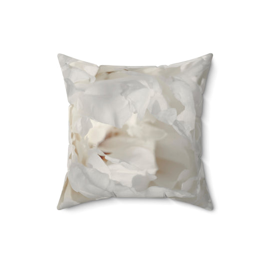 White Peony Printed Square Pillow – Soft Neutrals, Seamless Style