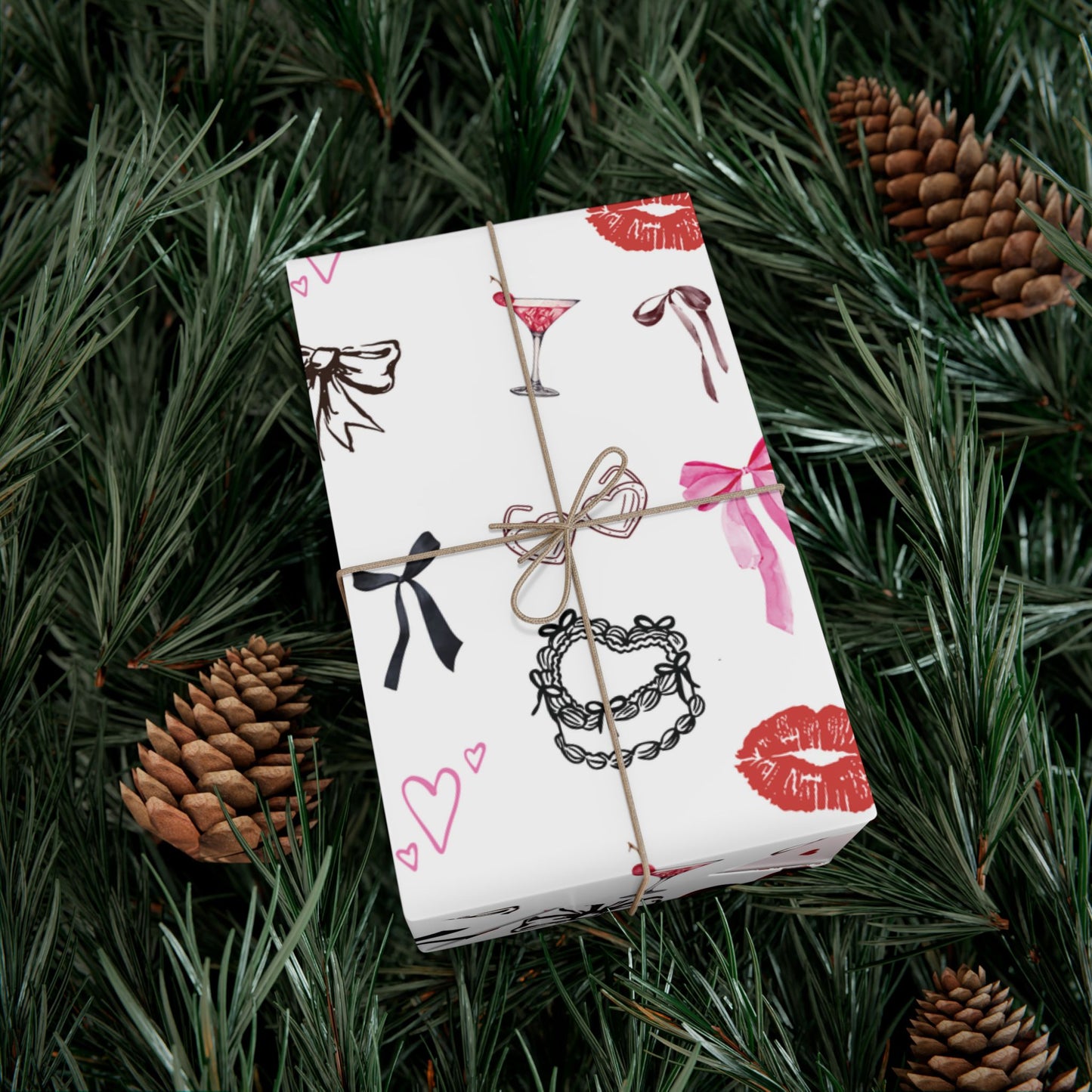 Edge of Romance Wrapping Paper | White Background Gift Wrap with Chic Sticker-Inspired Design