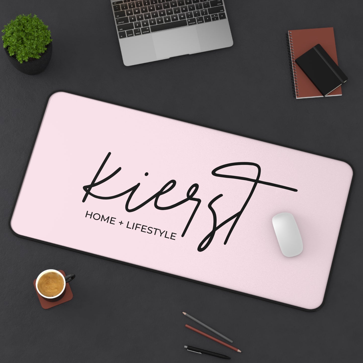 Signature Pink Desk Mat with kierst Logo | Luxe Brand-Inspired Workspace