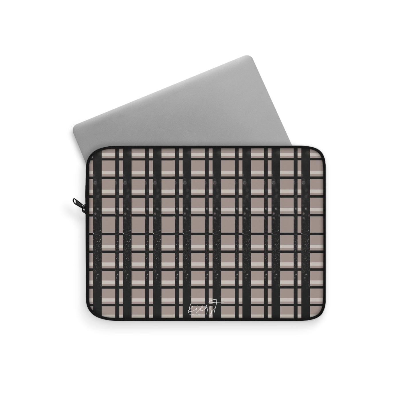 Taupe & Black Printed Glitter Plaid Laptop Sleeve | Classic with a Twist