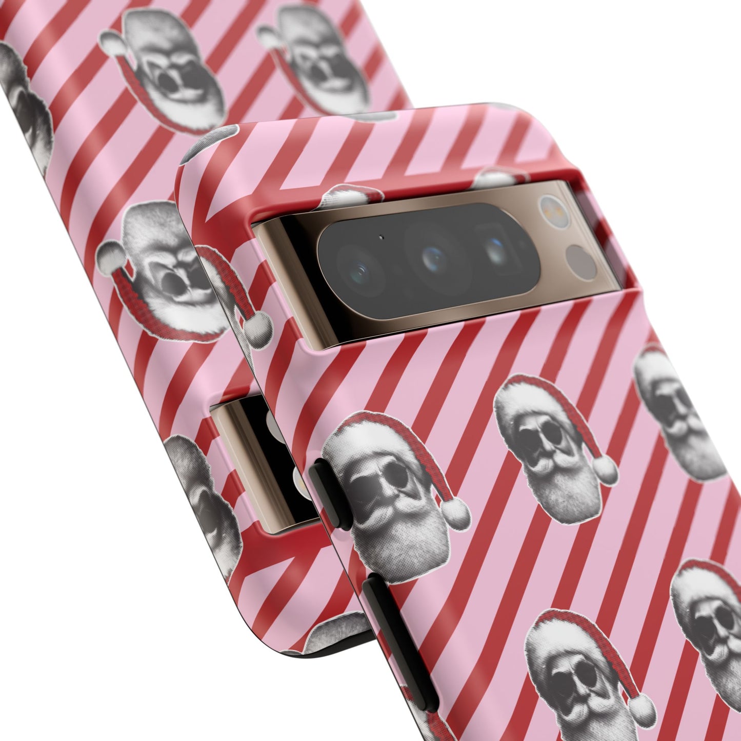 Holiday 25 Cool Santa on Pink and Red Diagonal Striped Google Pixel Phone Case