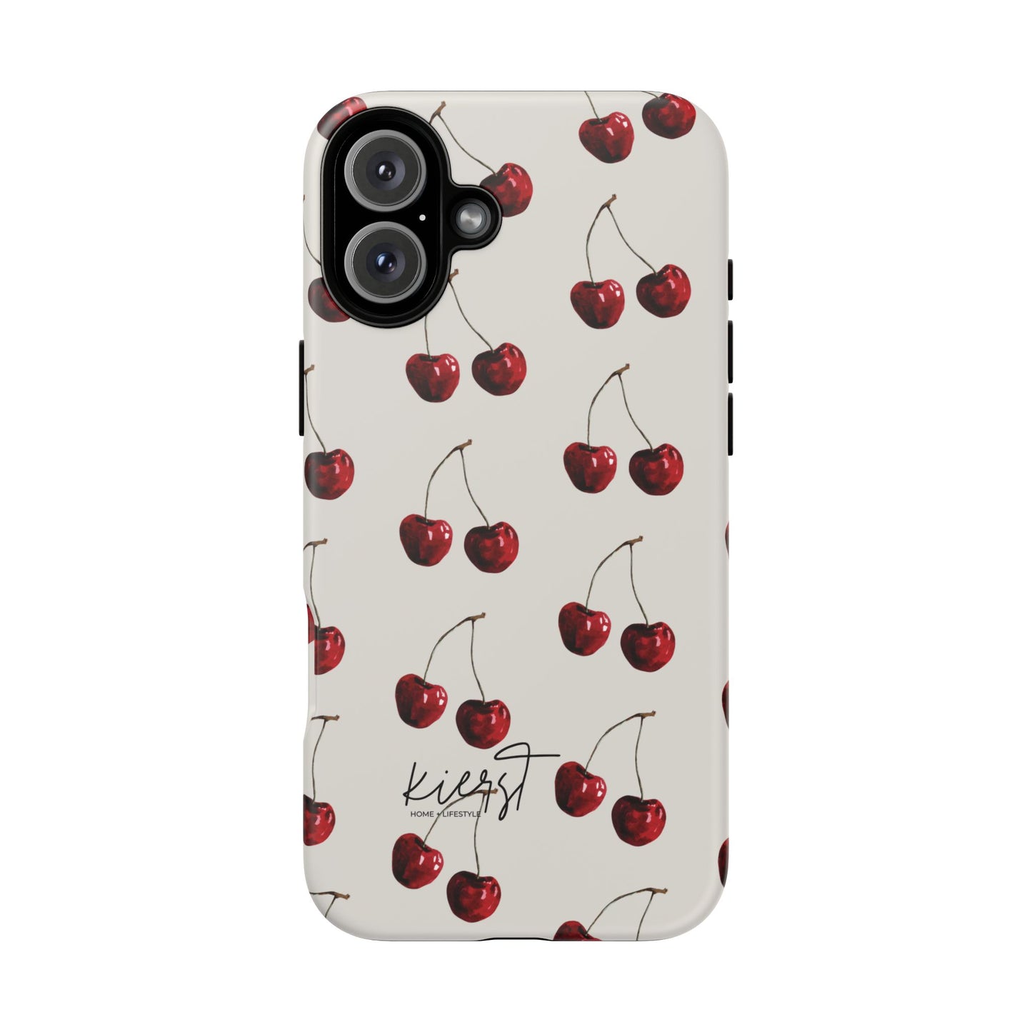 Moody Cherry Stems on White Bone iPhone Case | Timeless Contrast With A Twist of Charm