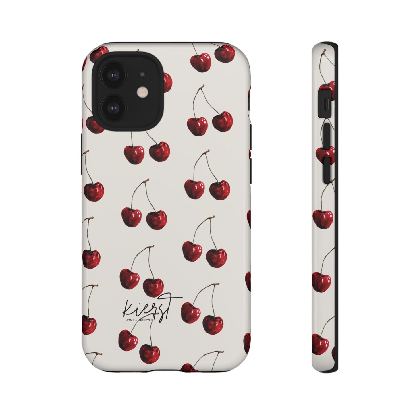 Moody Cherry Stems on White Bone iPhone Case | Timeless Contrast With A Twist of Charm
