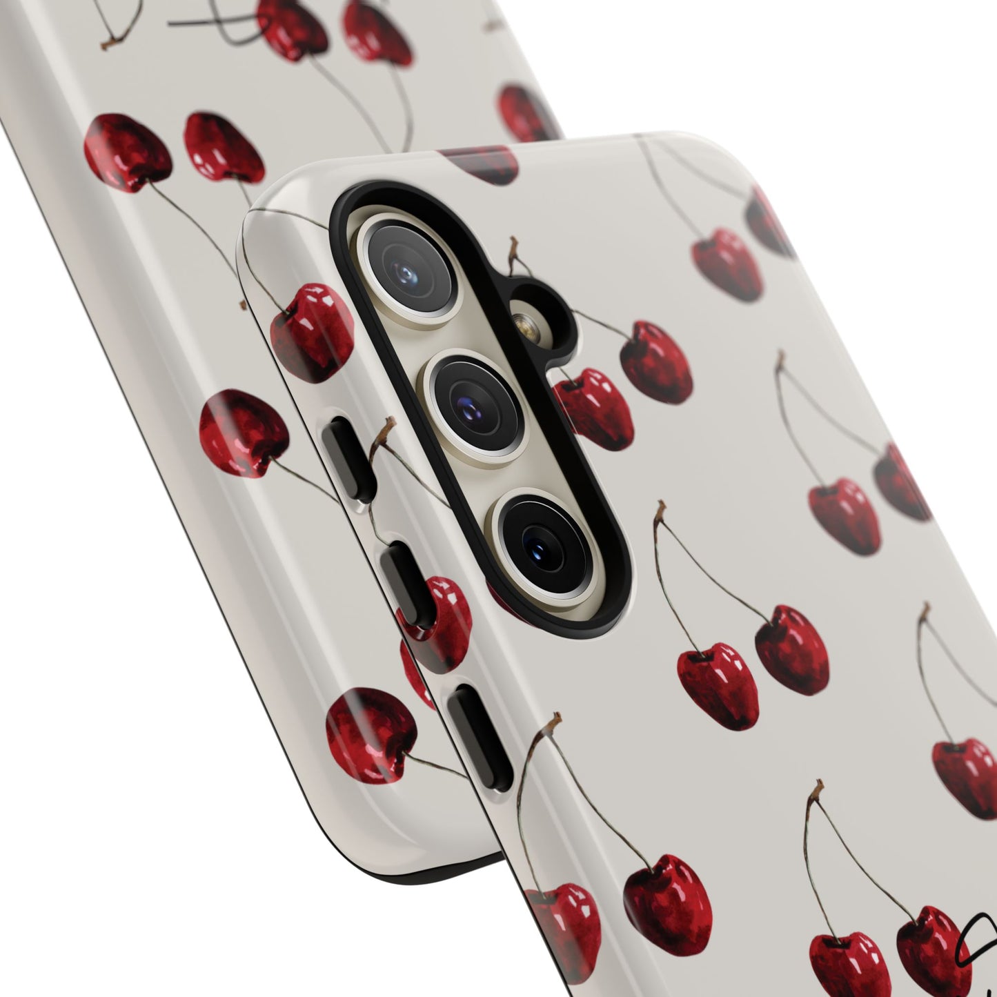 Moody Cherry Stems on White Bone Samsung Galaxy Case | Understated Luxury With A Playful Bite