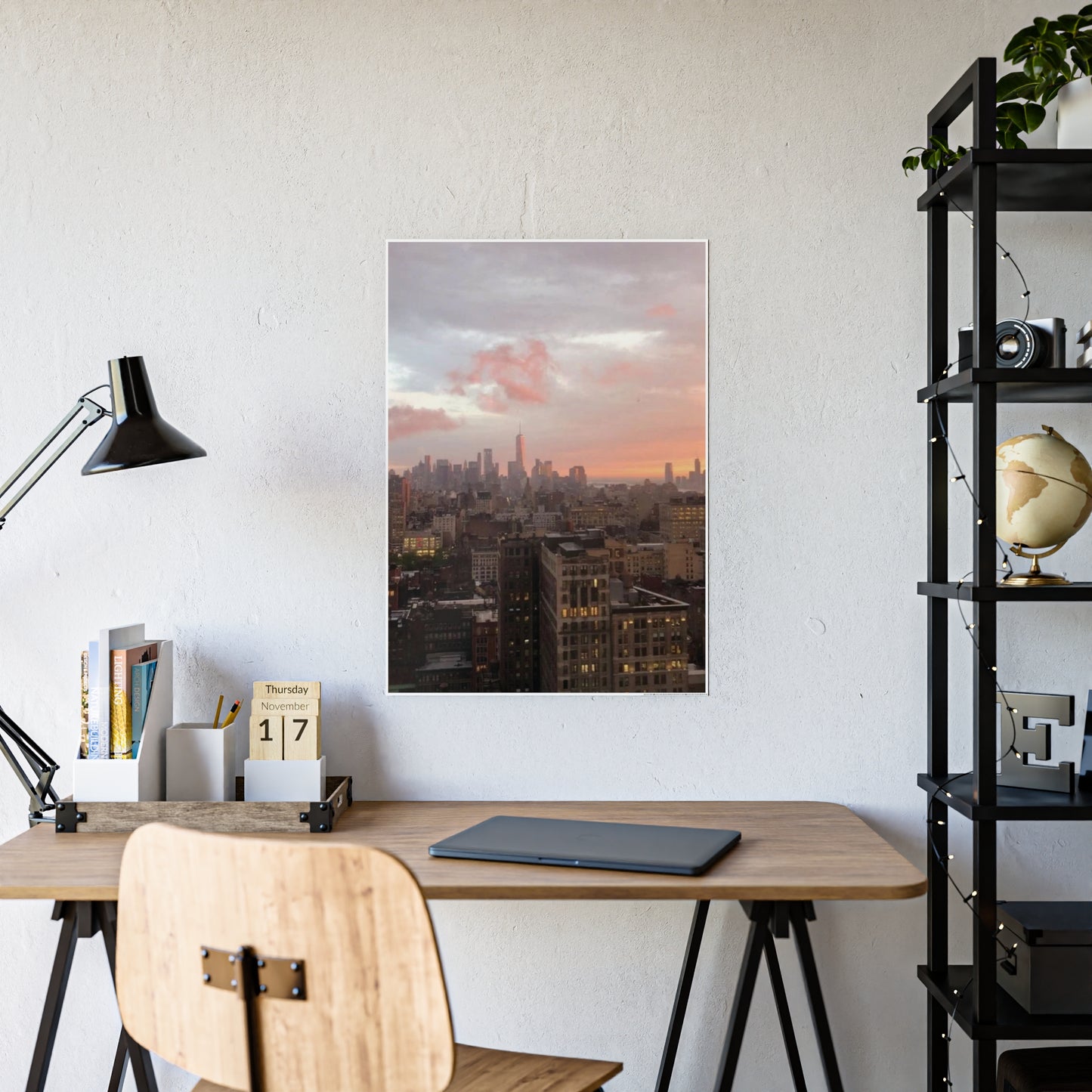 A New York Sunset Glossy Poster | Moody Pink Skyline Over Manhattan